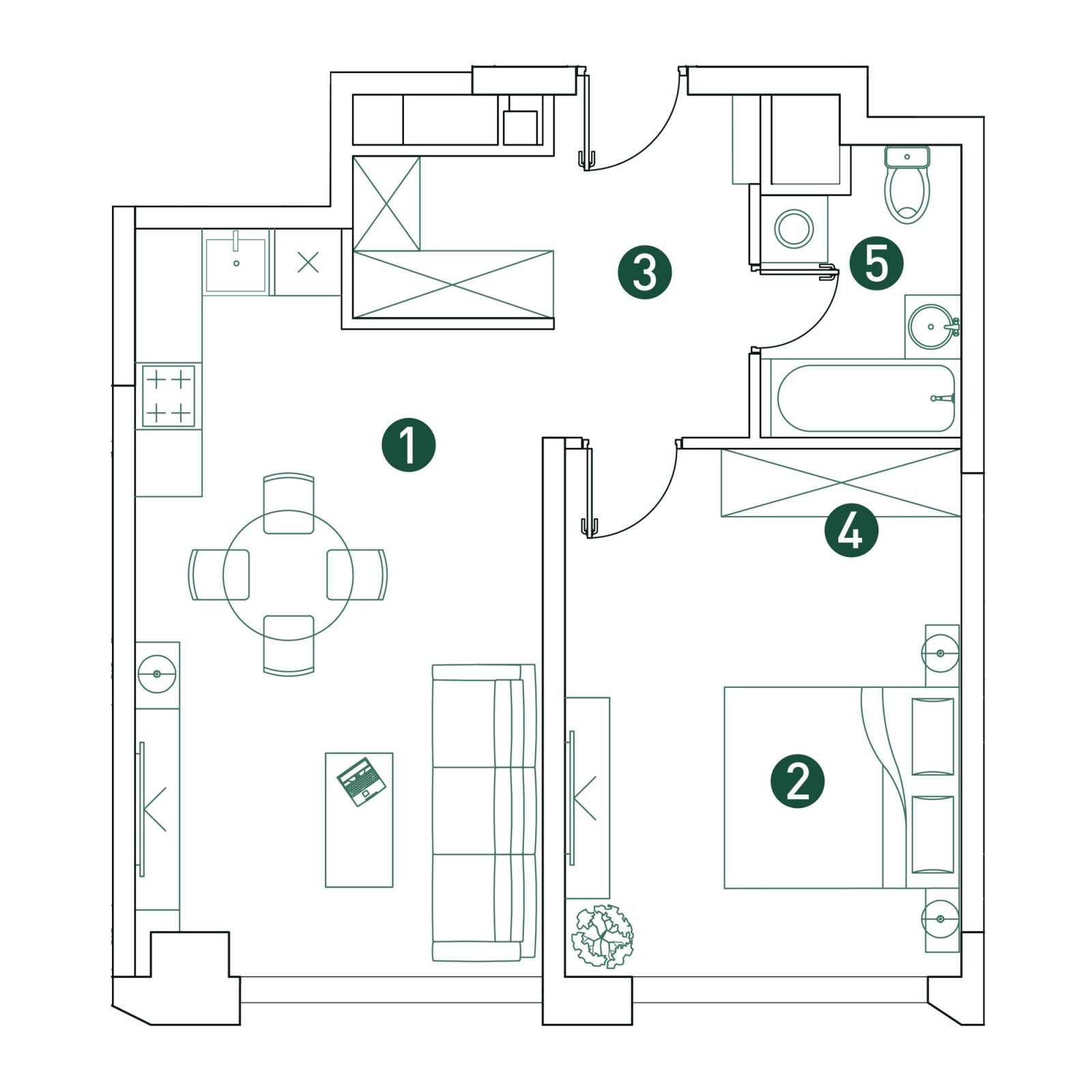 Планировка: 2-комнатная квартира, 51,5 м²