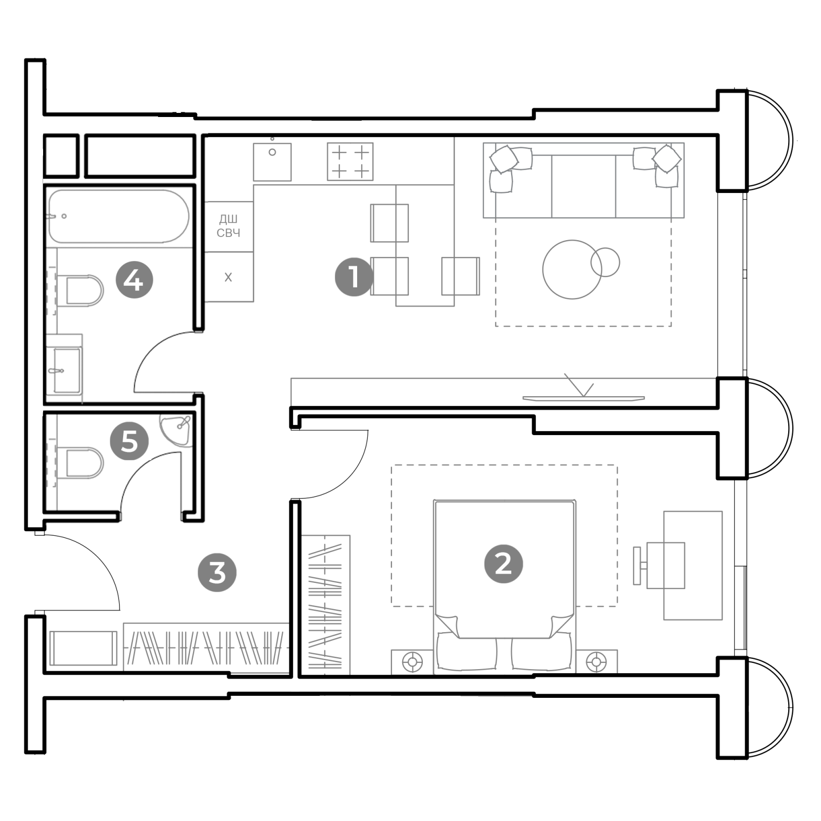 Планировка: 2-комнатная квартира, 50,5 м²