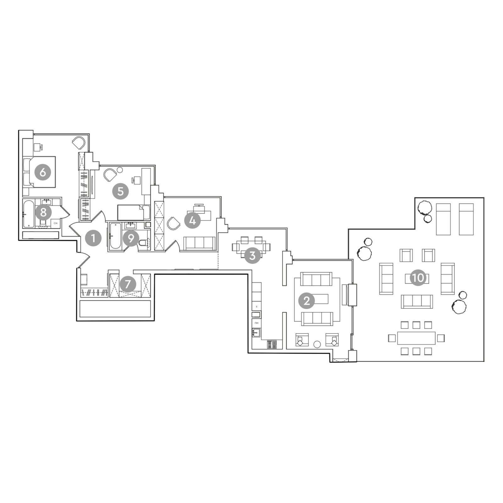 Планировка: 4-комнатная квартира, 198,4 м²
