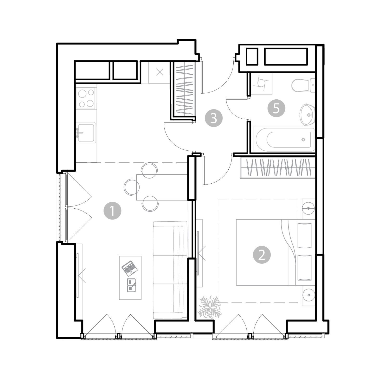 Планировка: 2-комнатная квартира, 45,5 м²