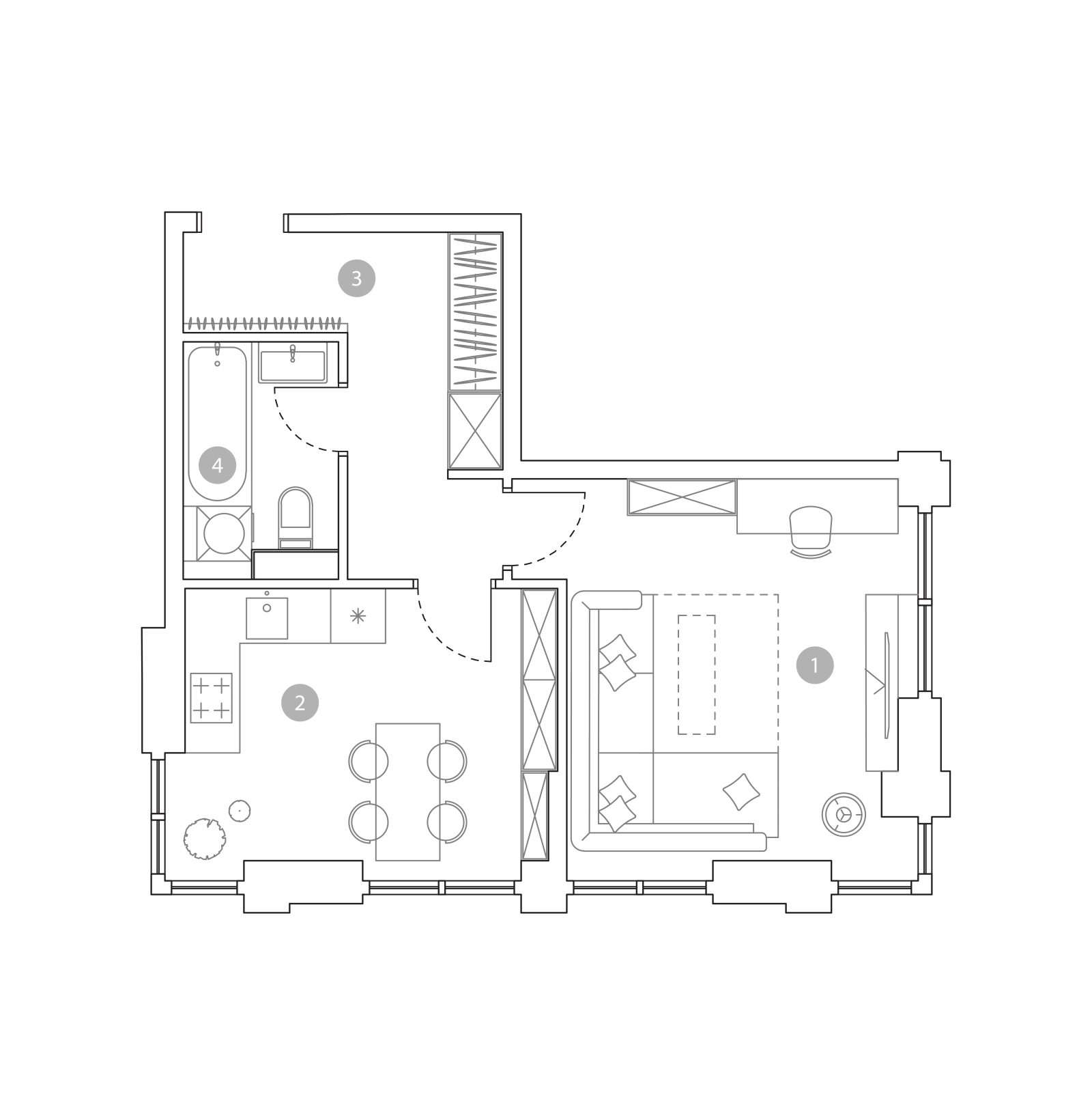 Планировка: 1-комнатная квартира, 42,1 м²