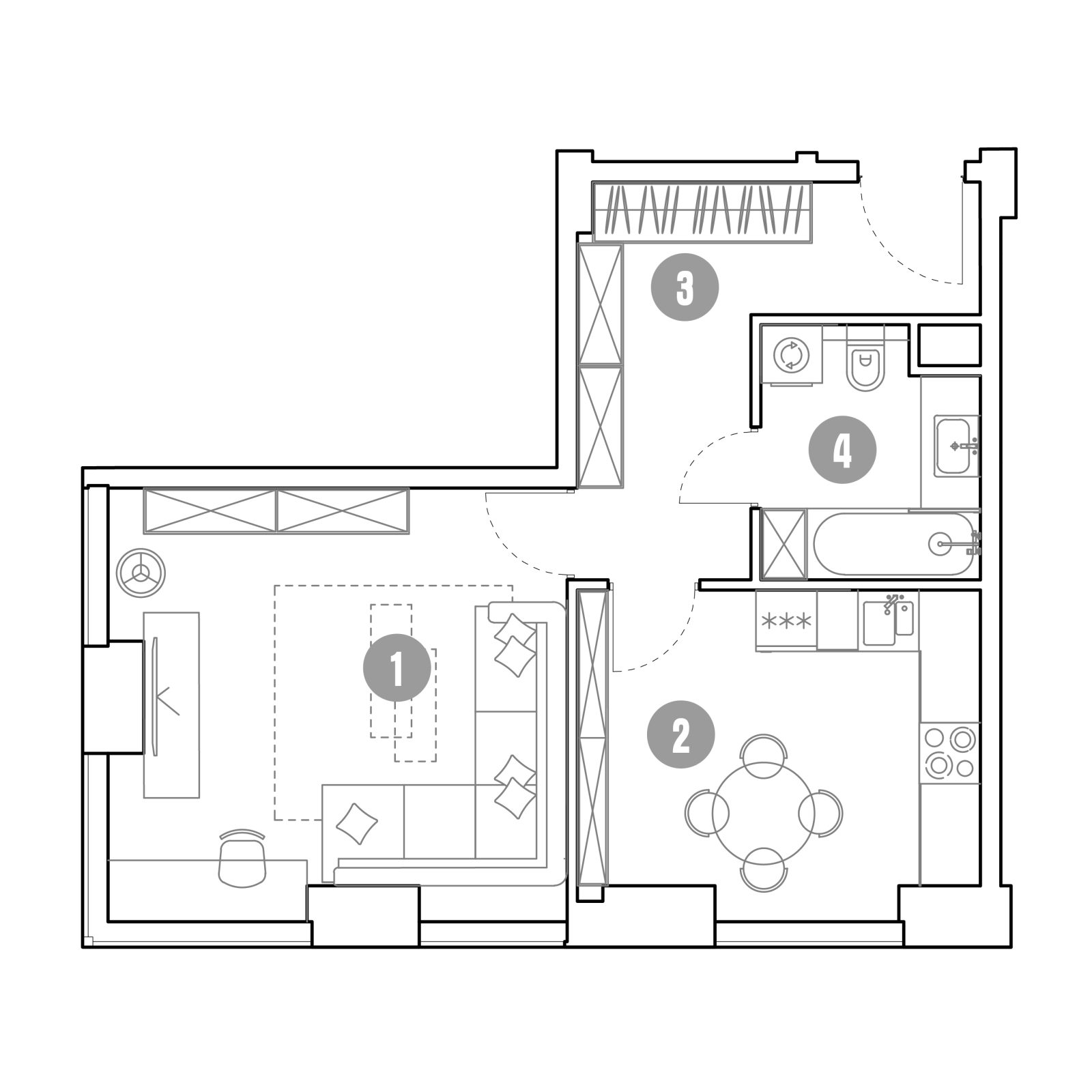 Планировка: 1-комнатная квартира, 44,7 м²