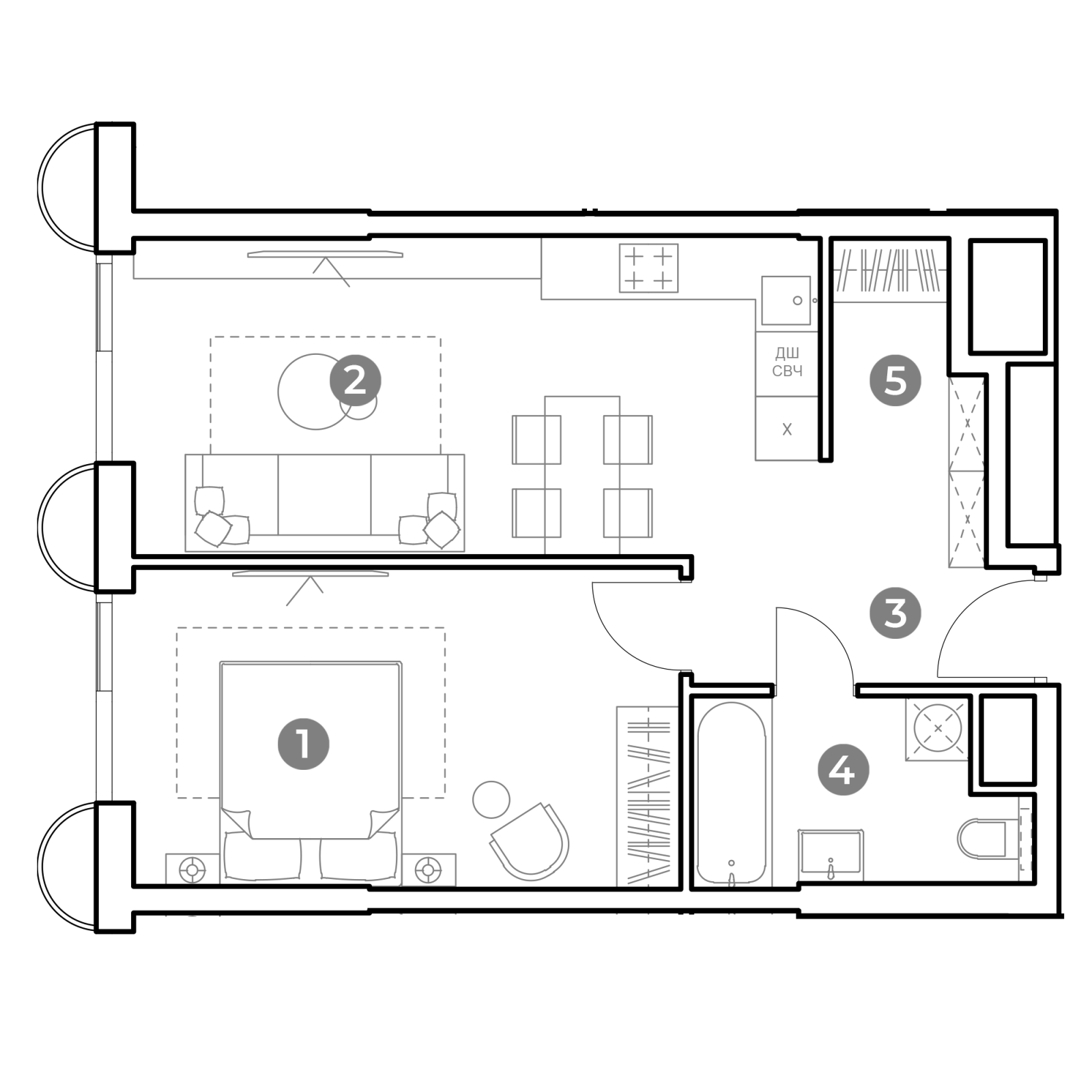 Планировка: 2-комнатная квартира, 48,1 м²