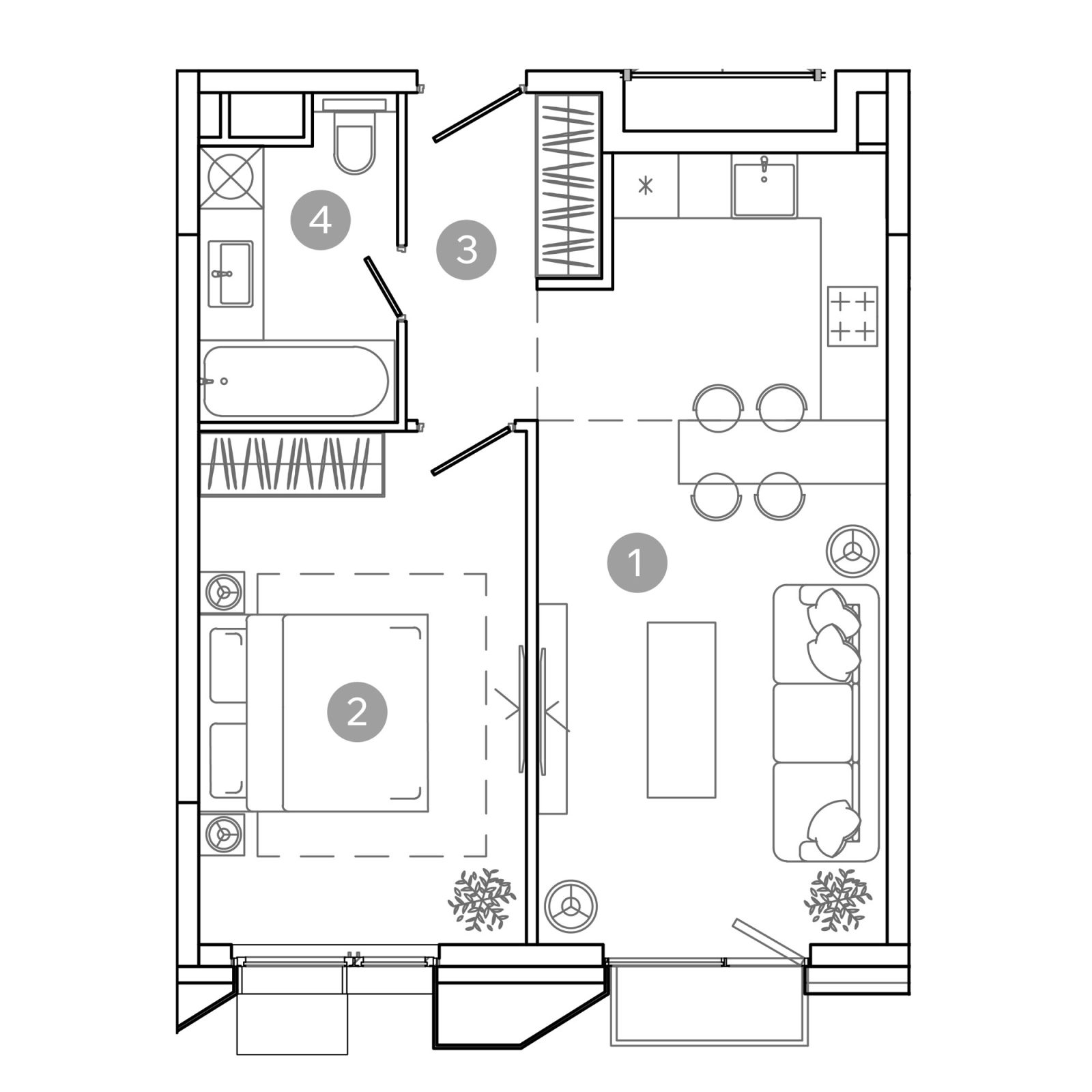 Планировка: 2-комнатная квартира, 45,3 м²