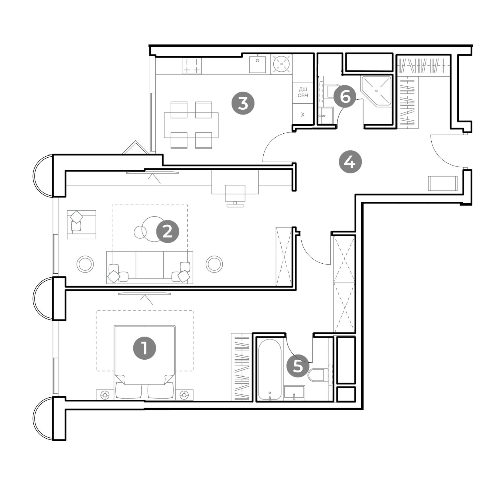 Планировка: 2-комнатная квартира, 77,7 м²