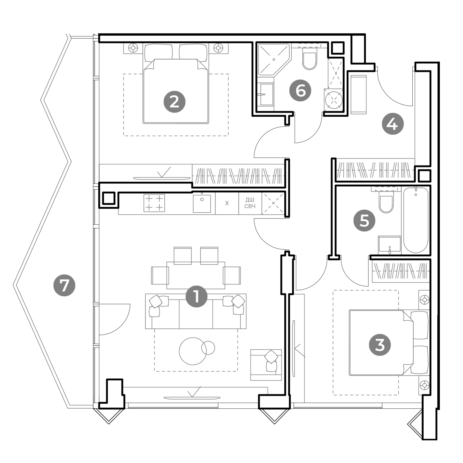 Планировка: 3-комнатная квартира, 85,4 м²