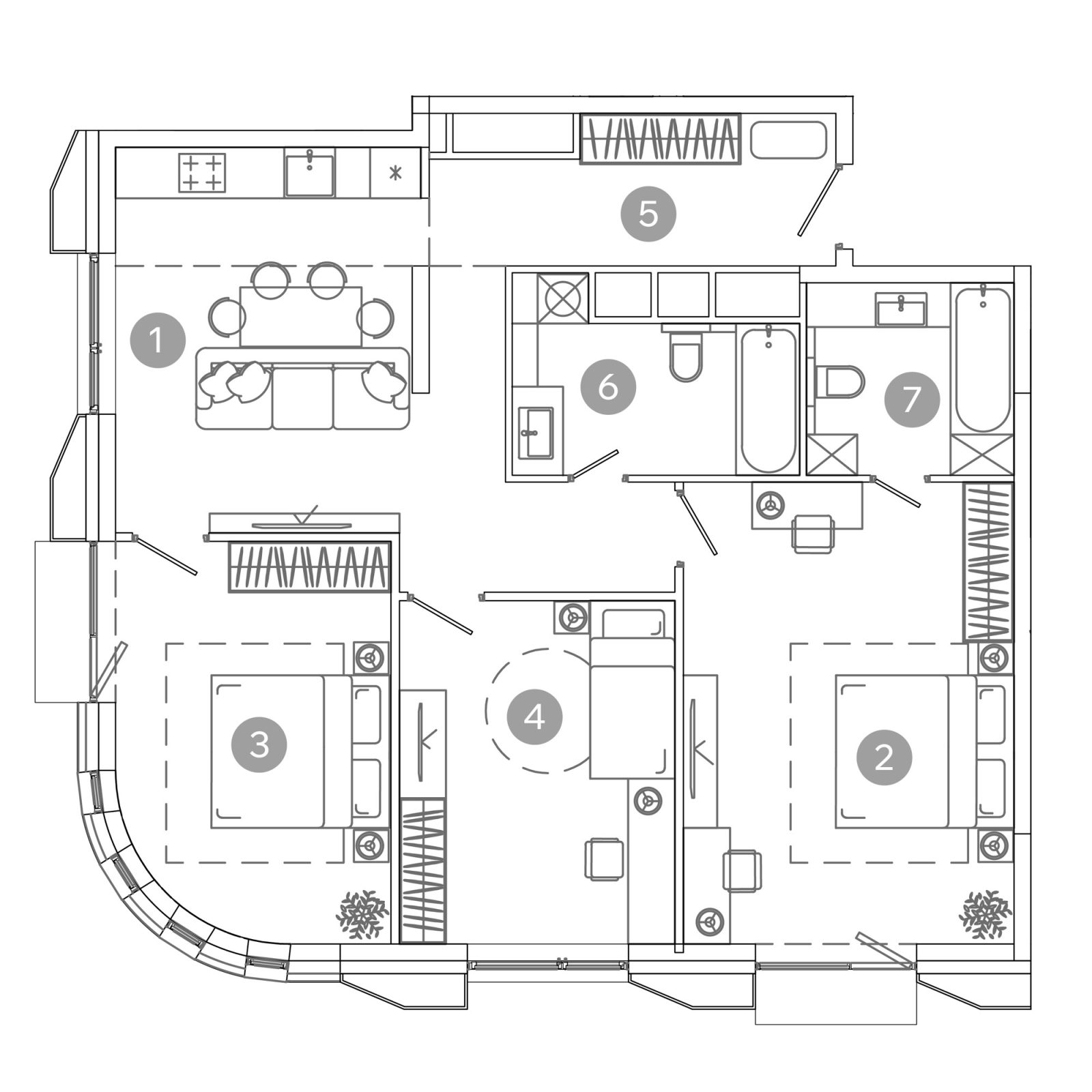 Планировка: 4-комнатная квартира, 91,4 м²