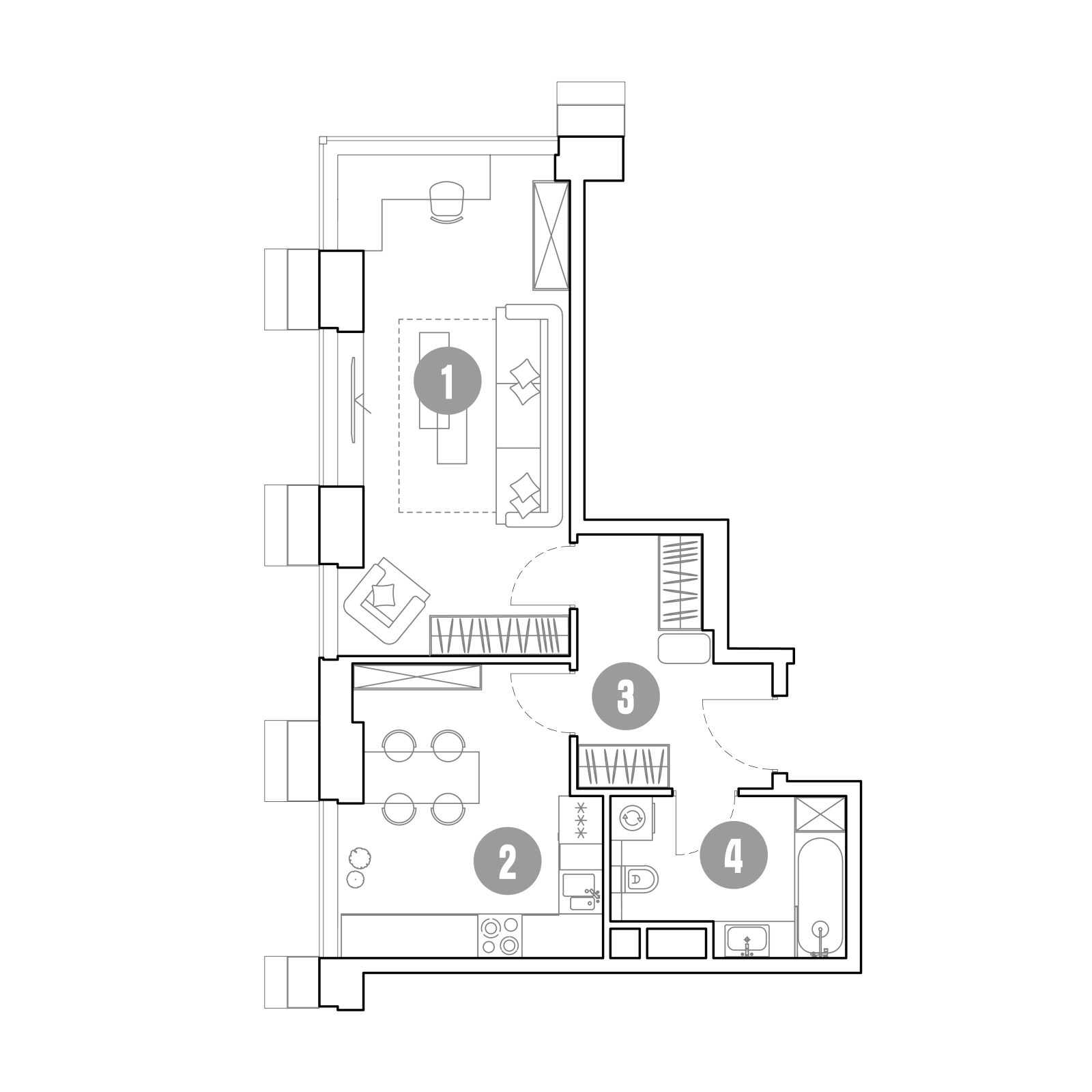 Планировка: 1-комнатная квартира, 47,4 м²