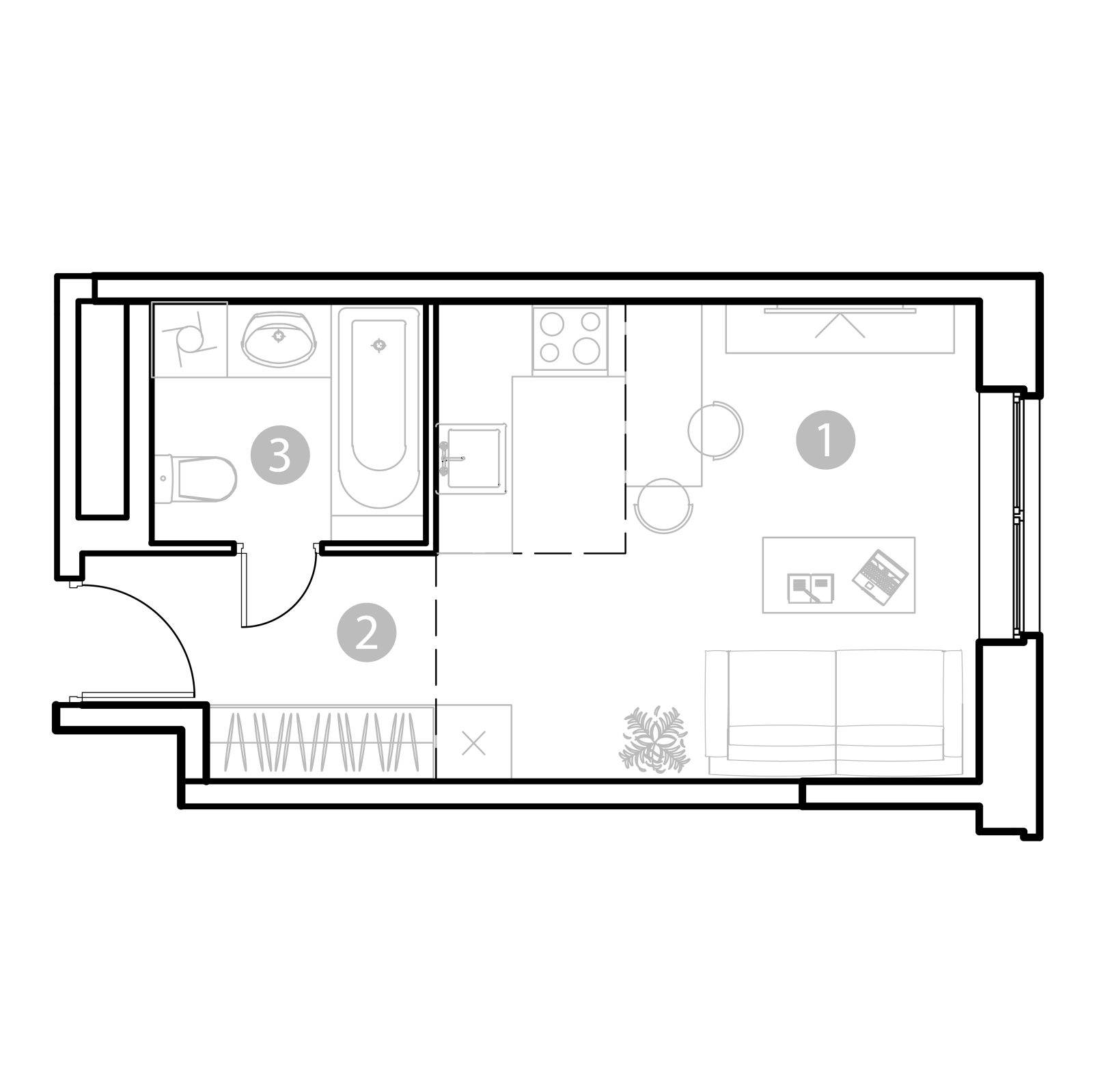 Планировка: студия, 24,9 м²