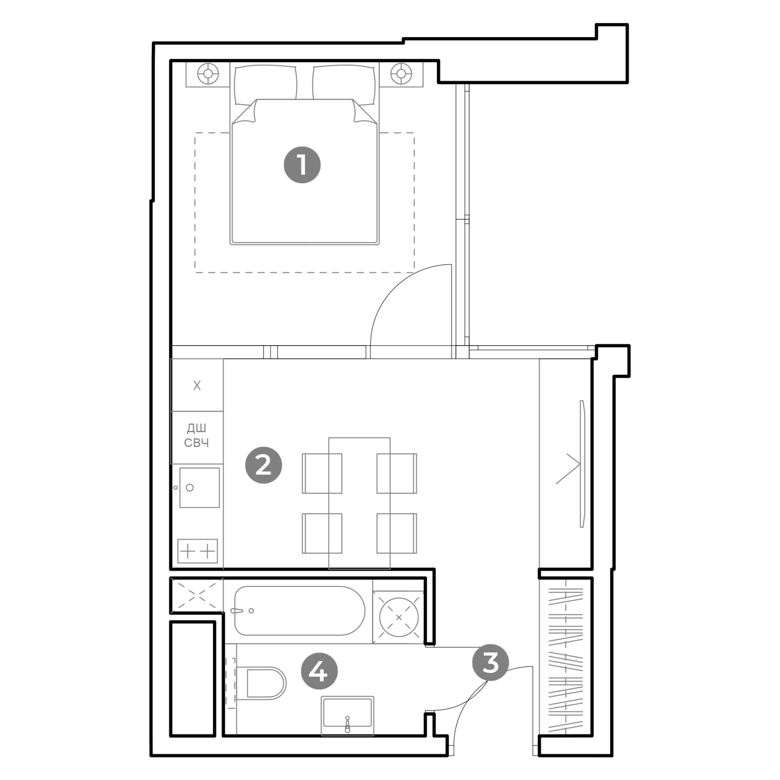 Планировка: 1-комнатная квартира, 29,9 м²