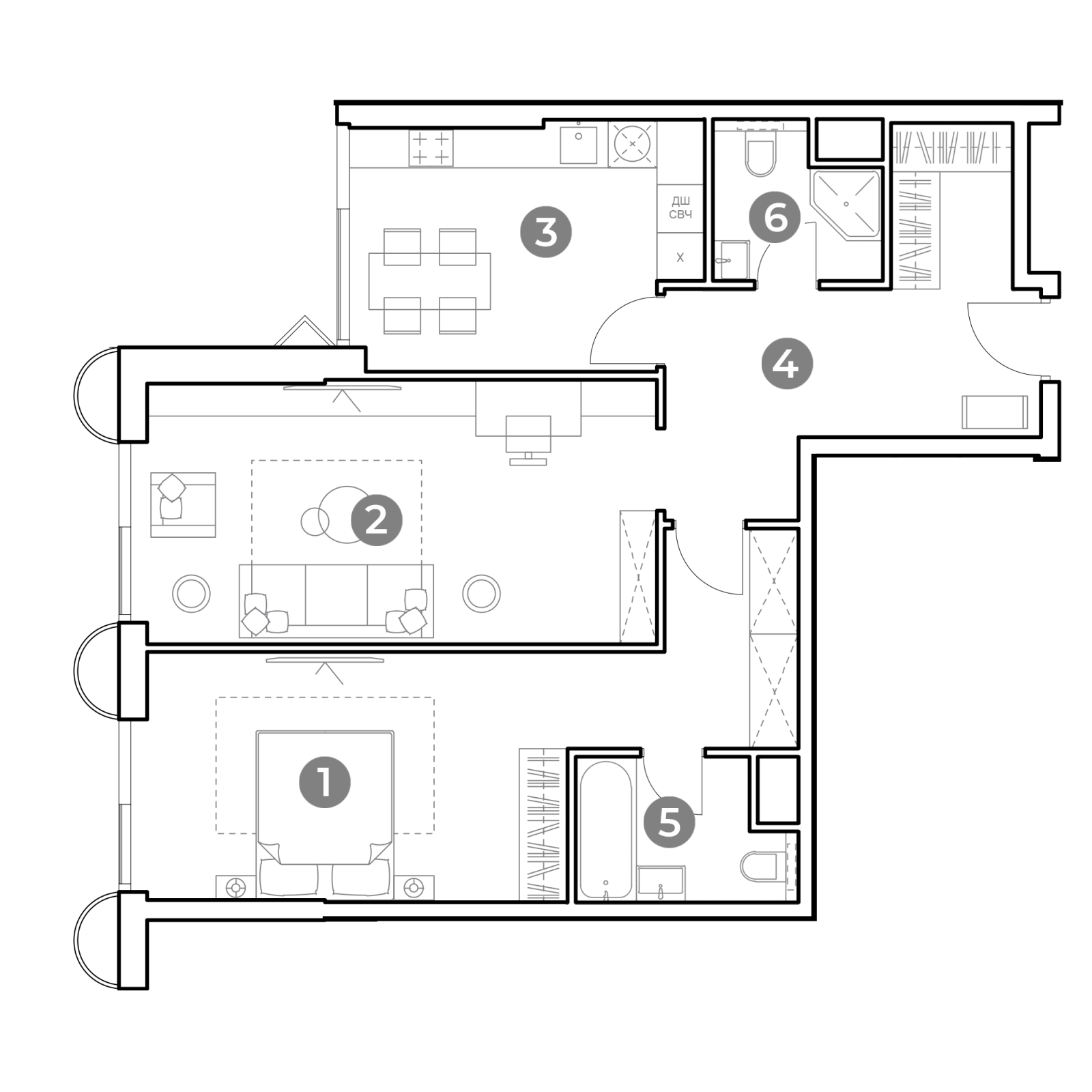 Планировка: 2-комнатная квартира, 77,8 м²