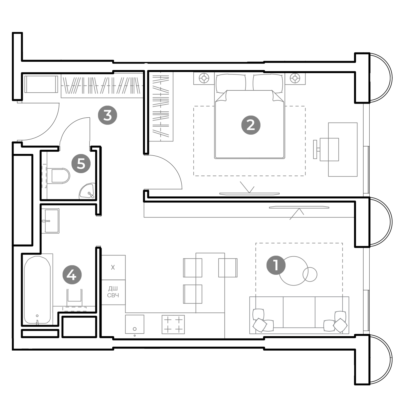 Планировка: 2-комнатная квартира, 49,7 м²
