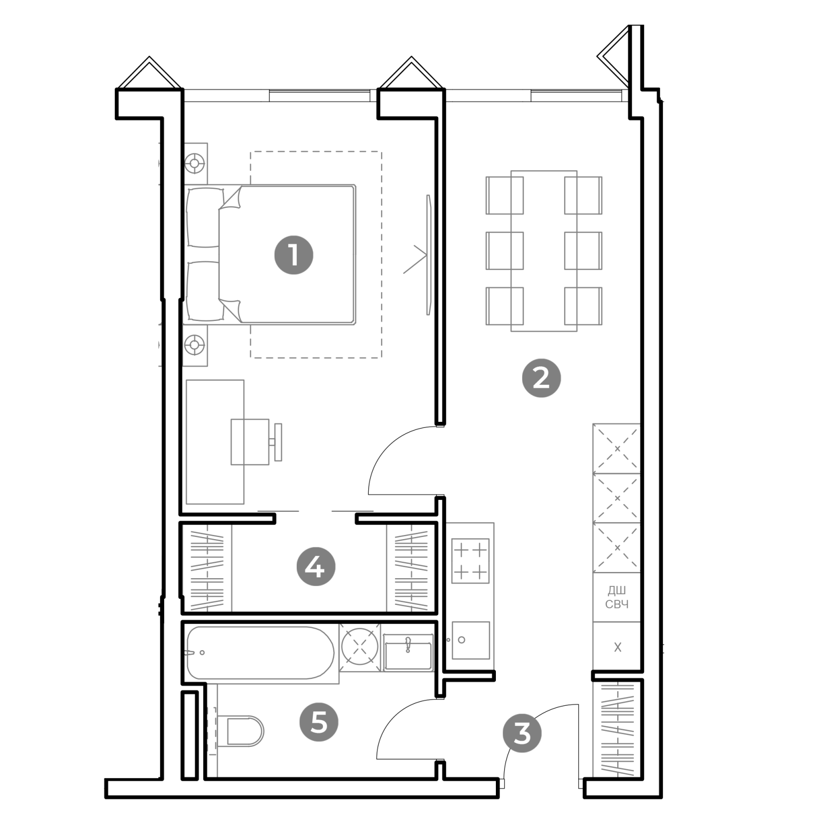 Планировка: 1-комнатная квартира, 44,1 м²