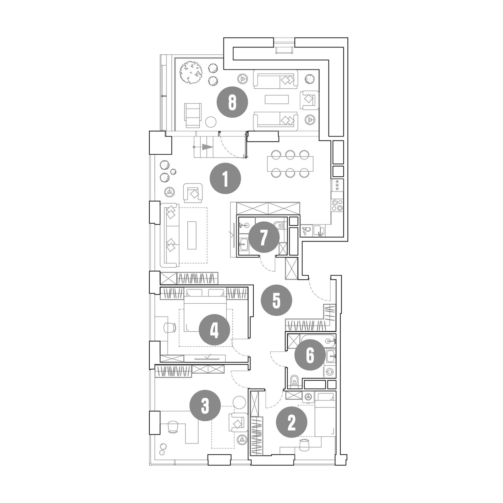 Планировка: 4-комнатная квартира, 140,8 м²