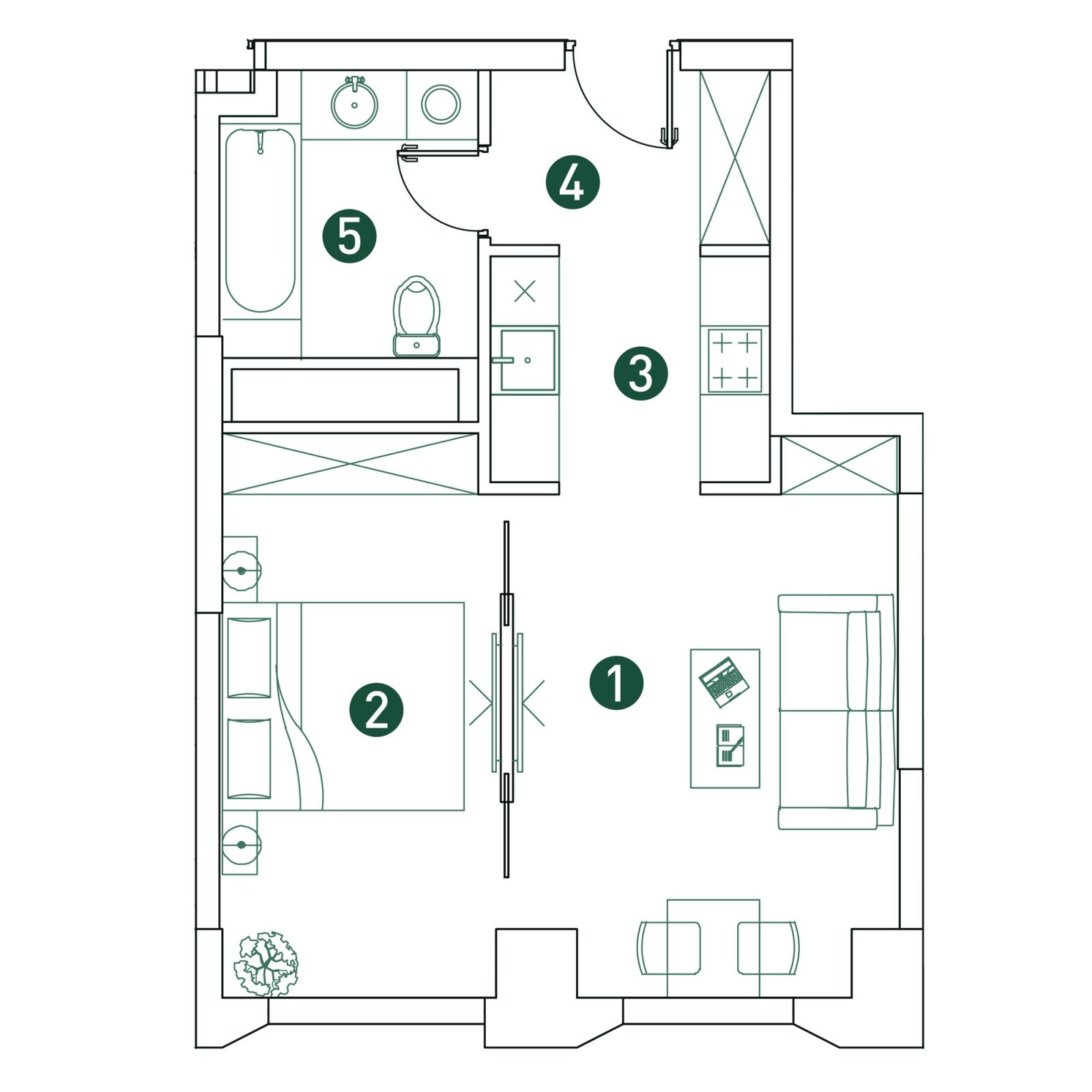 Планировка: 2-комнатная квартира, 40,6 м²