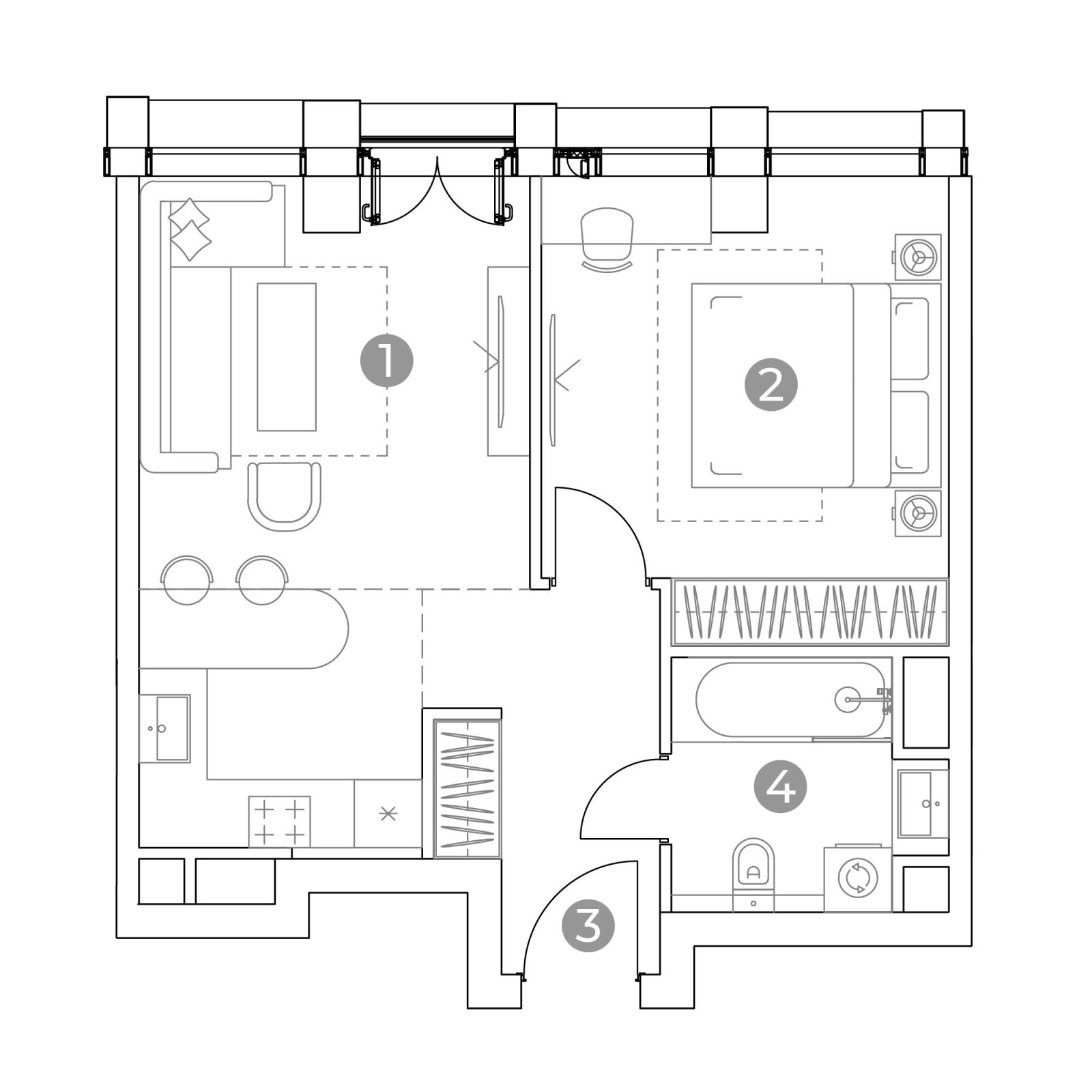 Планировка: 2-комнатная квартира, 43,8 м²