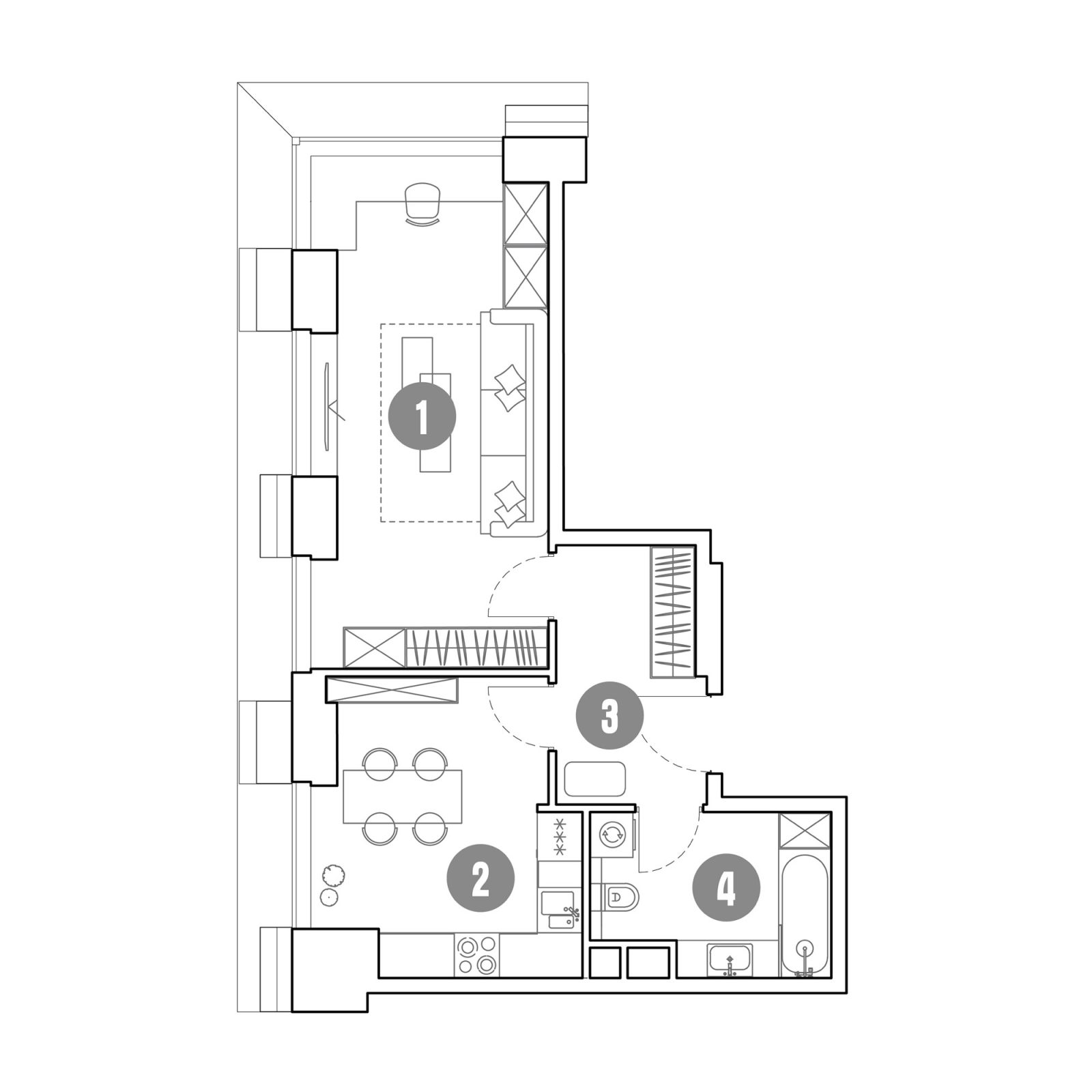 Планировка: 1-комнатная квартира, 46,0 м²