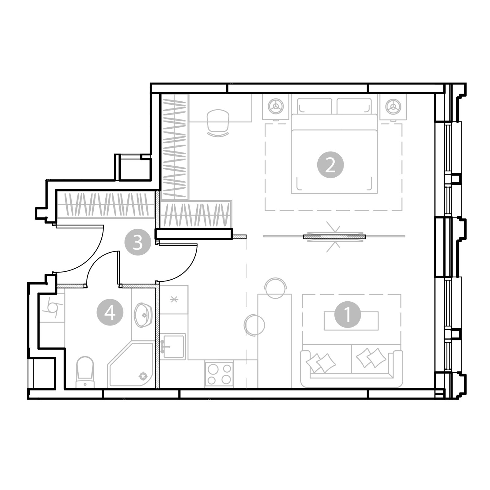 Планировка: 2-комнатная квартира, 43,9 м²