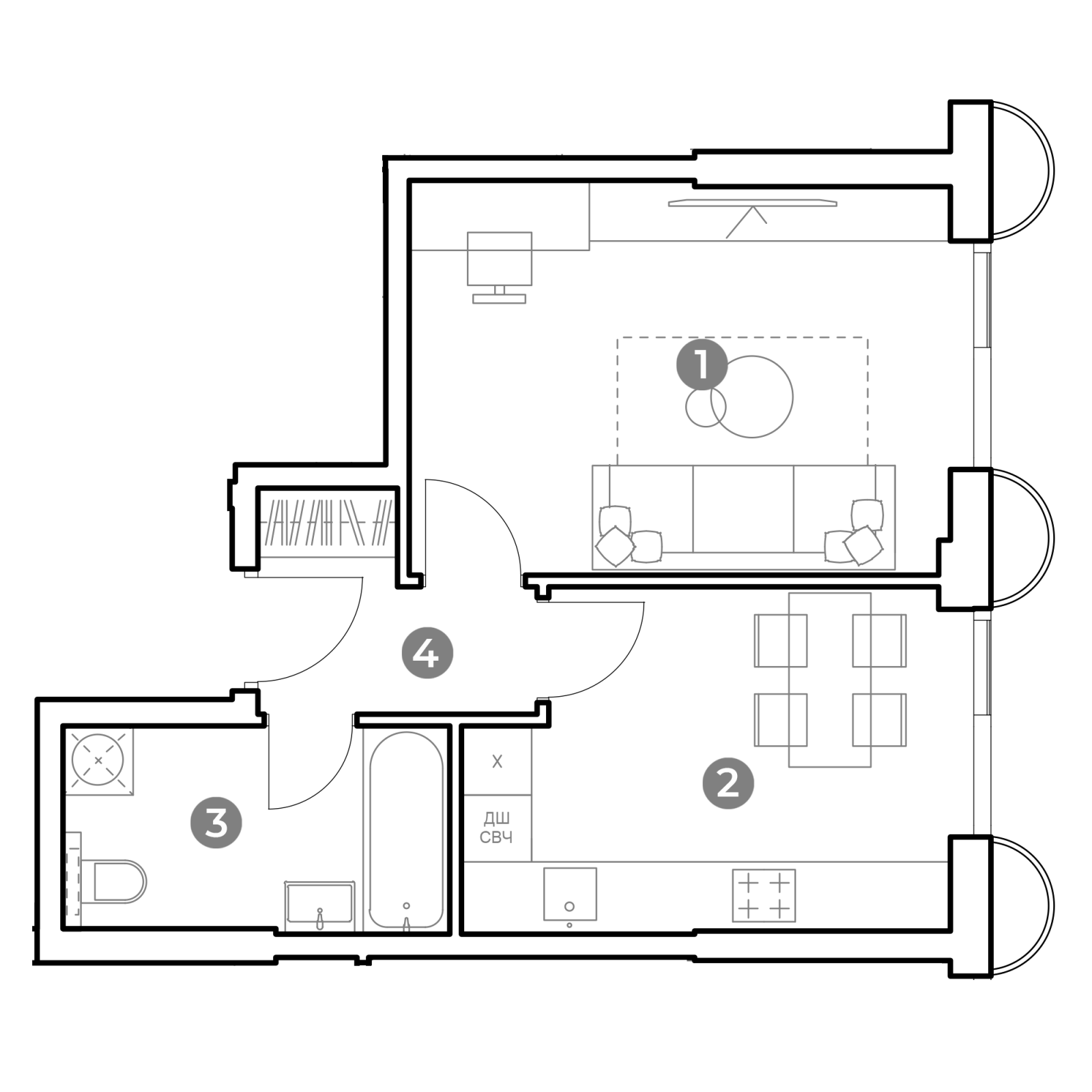 Планировка: 1-комнатная квартира, 37,2 м²
