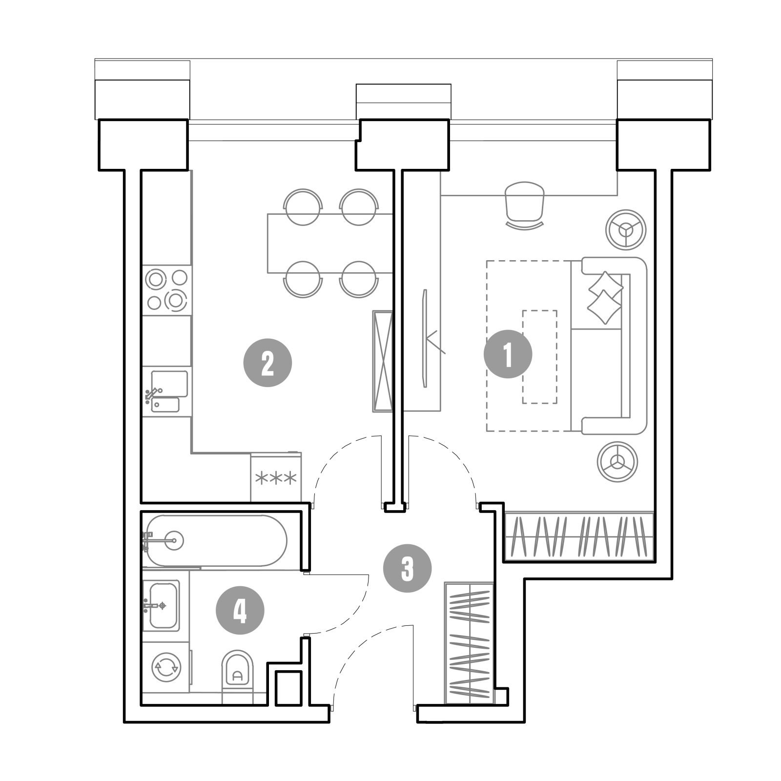 Планировка: 1-комнатная квартира, 35,8 м²