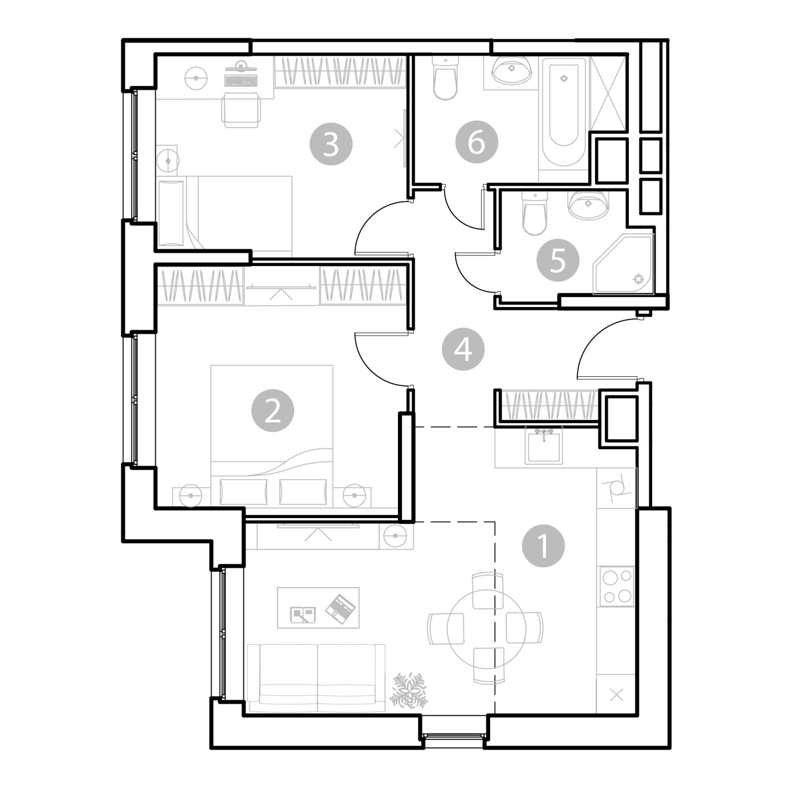 Планировка: 3-комнатная квартира, 62,0 м²