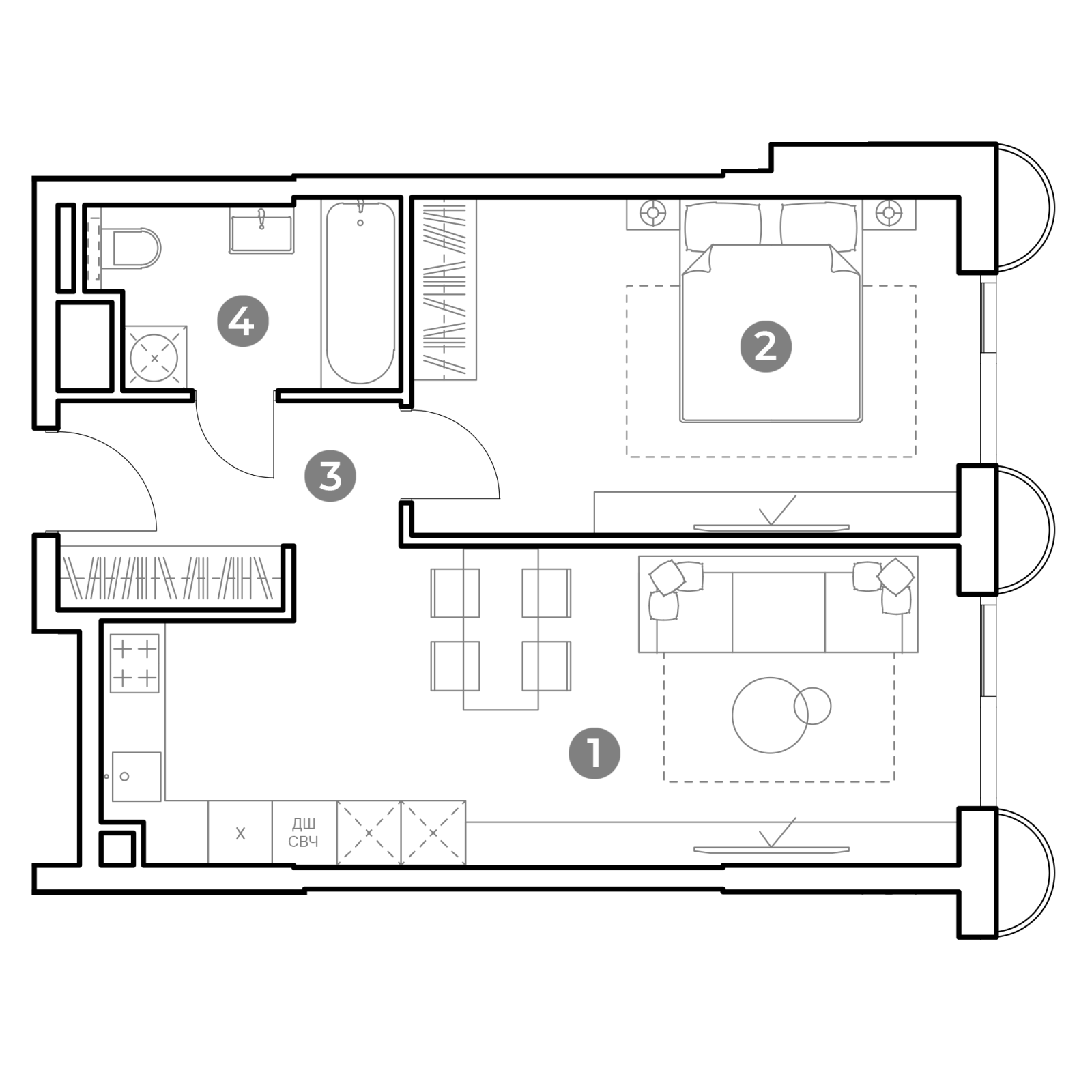 Планировка: 2-комнатная квартира, 50,1 м²