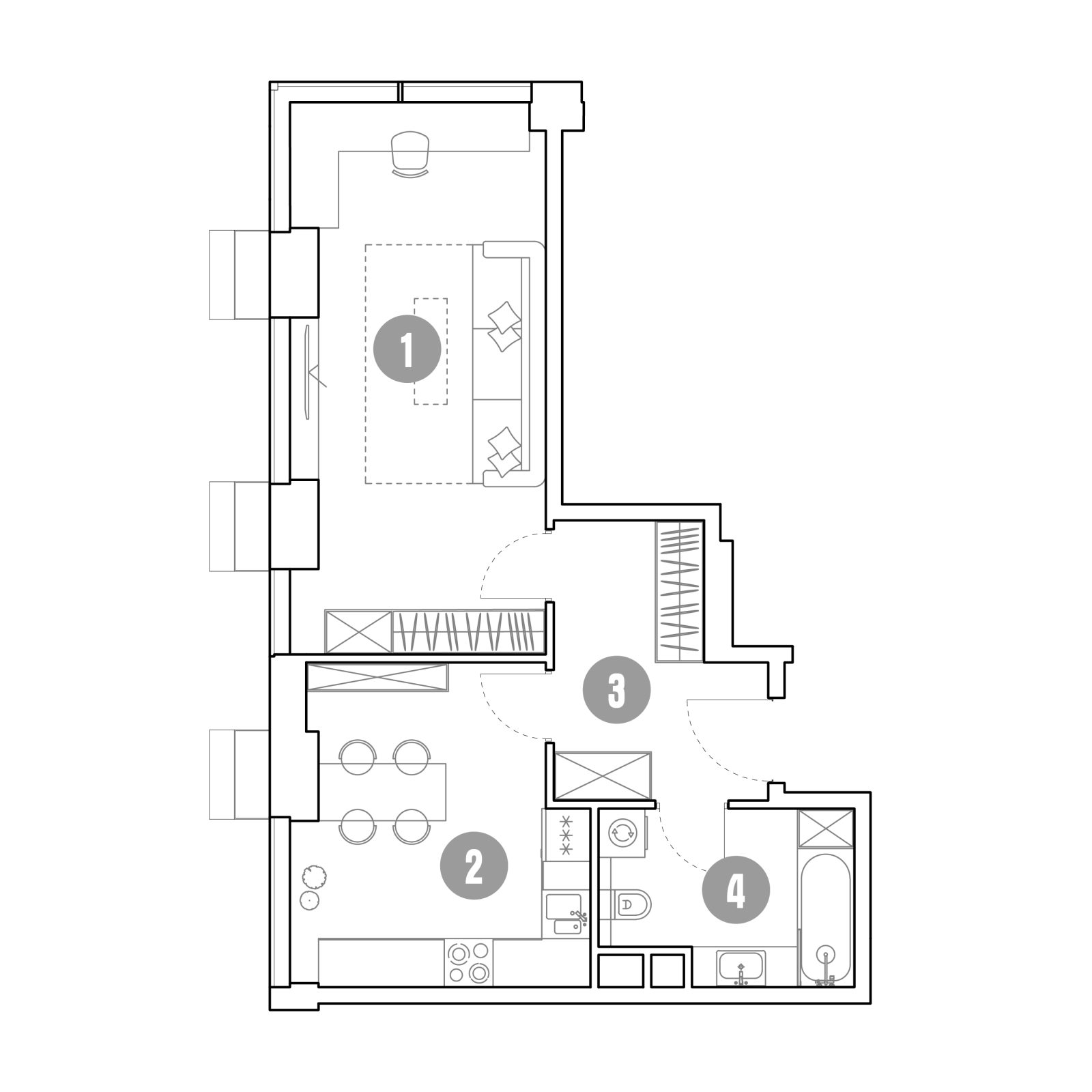Планировка: 1-комнатная квартира, 47,9 м²