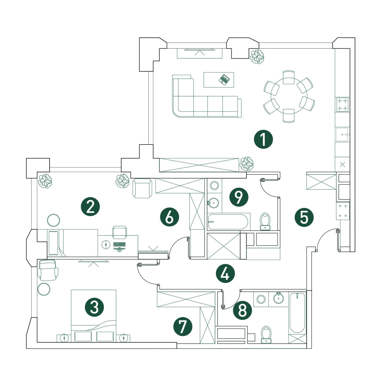Планировка: 3-комнатная квартира, 109,8 м²