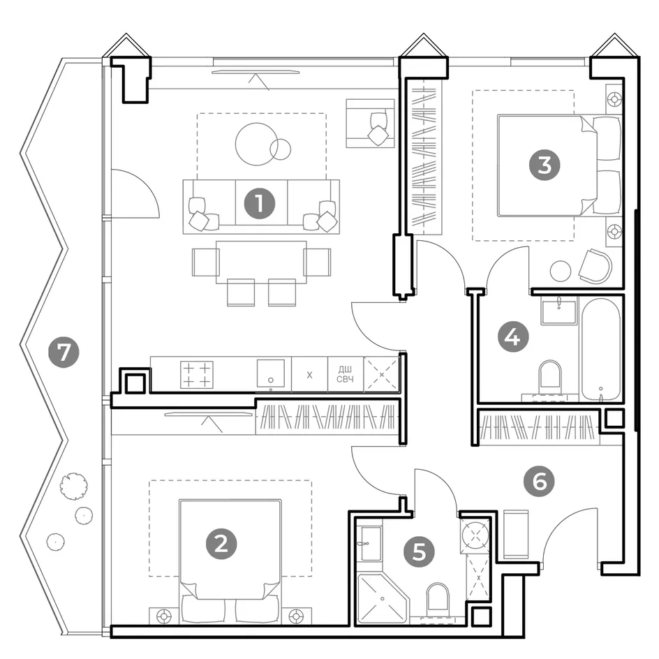 Планировка: 3-комнатная квартира, 82,1 м²