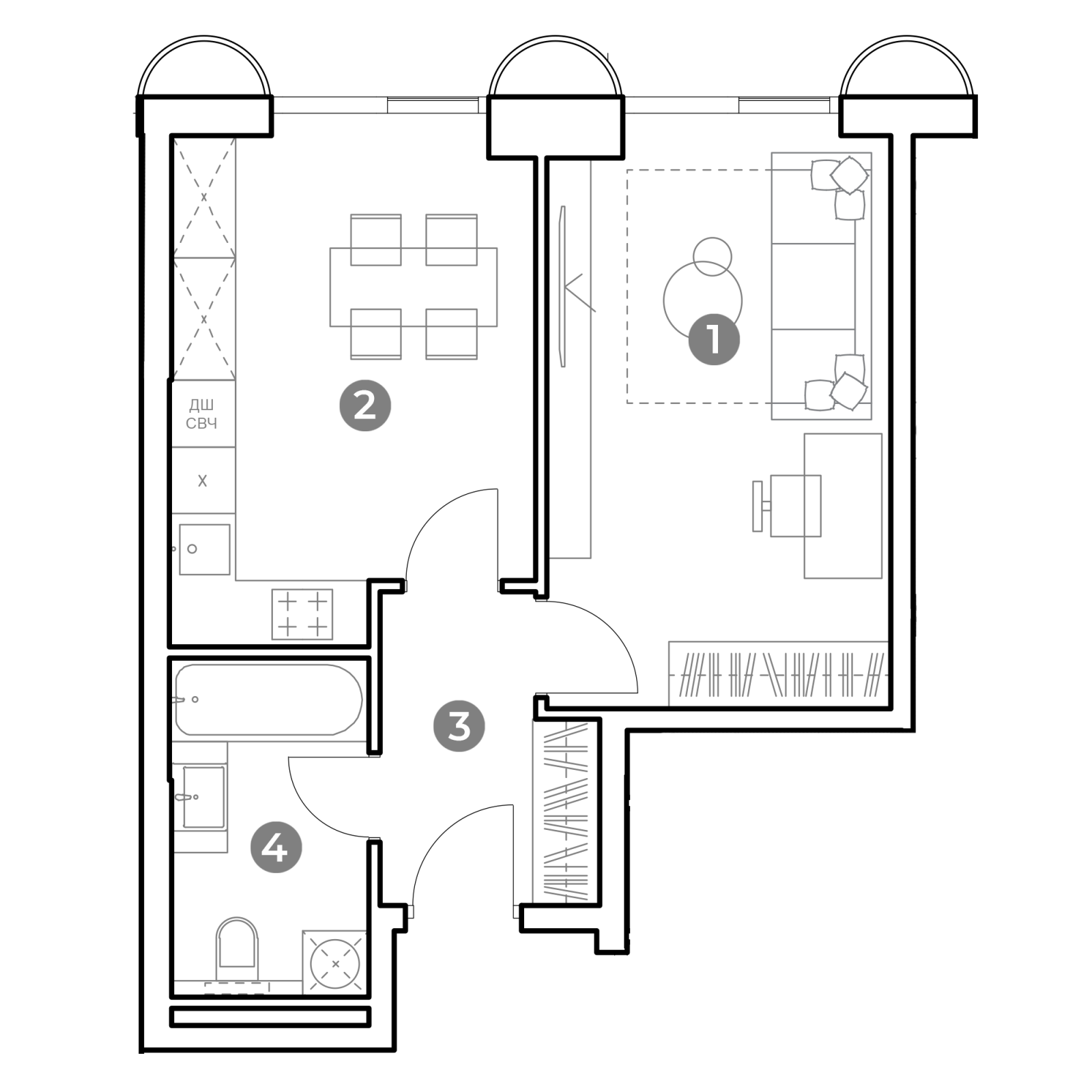 Планировка: 1-комнатная квартира, 41,1 м²