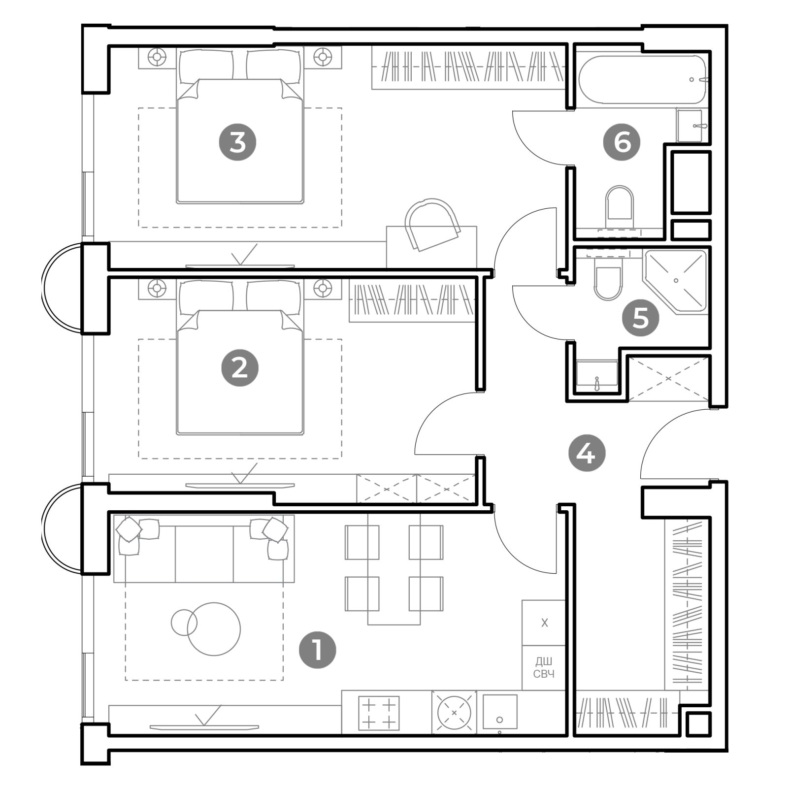 Планировка: 2-комнатная квартира, 70,6 м²