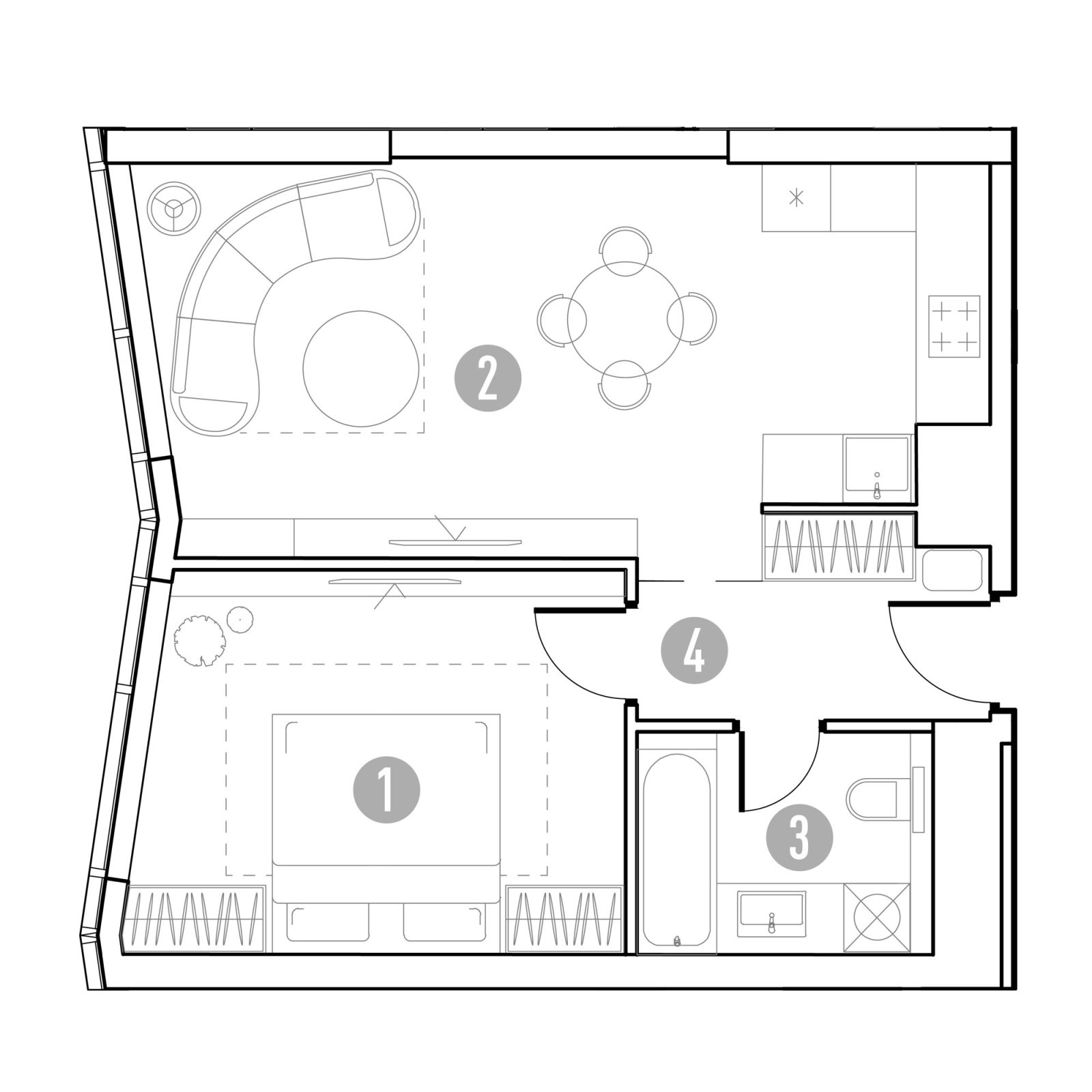 Планировка: 1-комнатная квартира, 48,8 м²