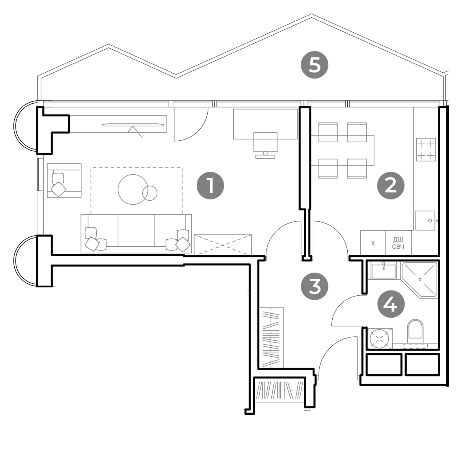Планировка: 1-комнатная квартира, 52,7 м²