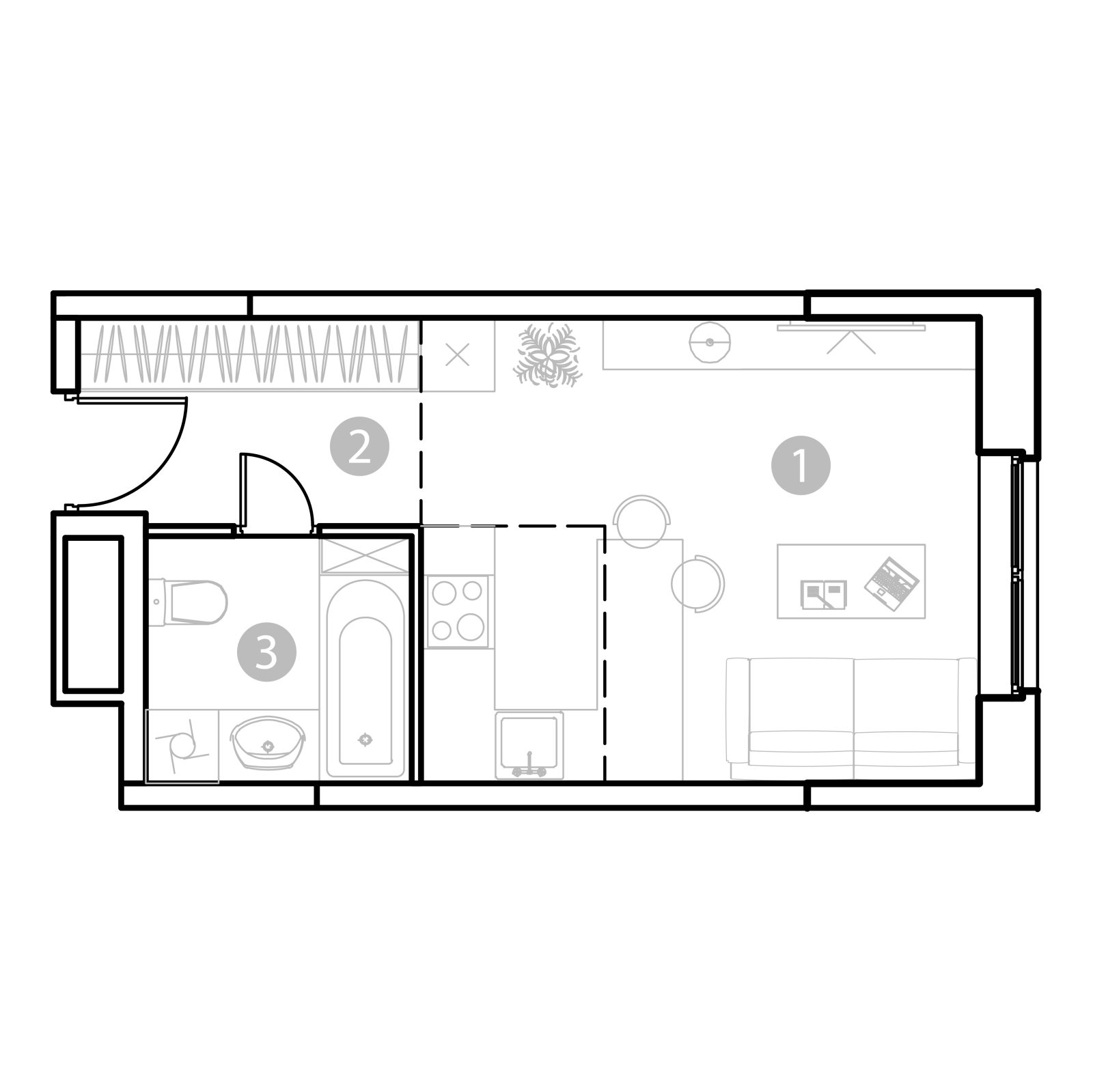 Планировка: студия, 27,1 м²