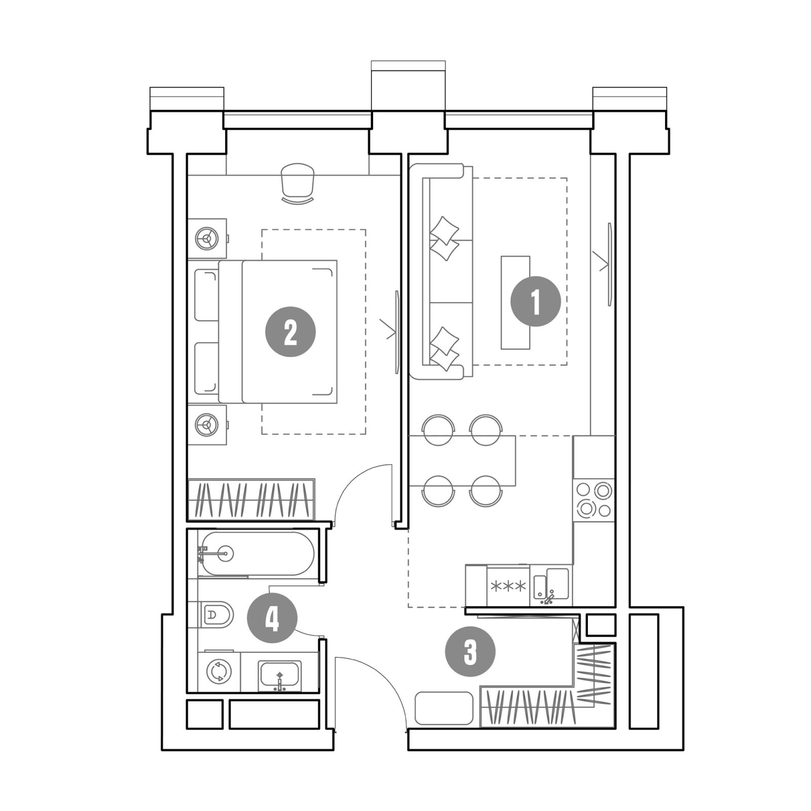 Планировка: 2-комнатная квартира, 47,4 м²
