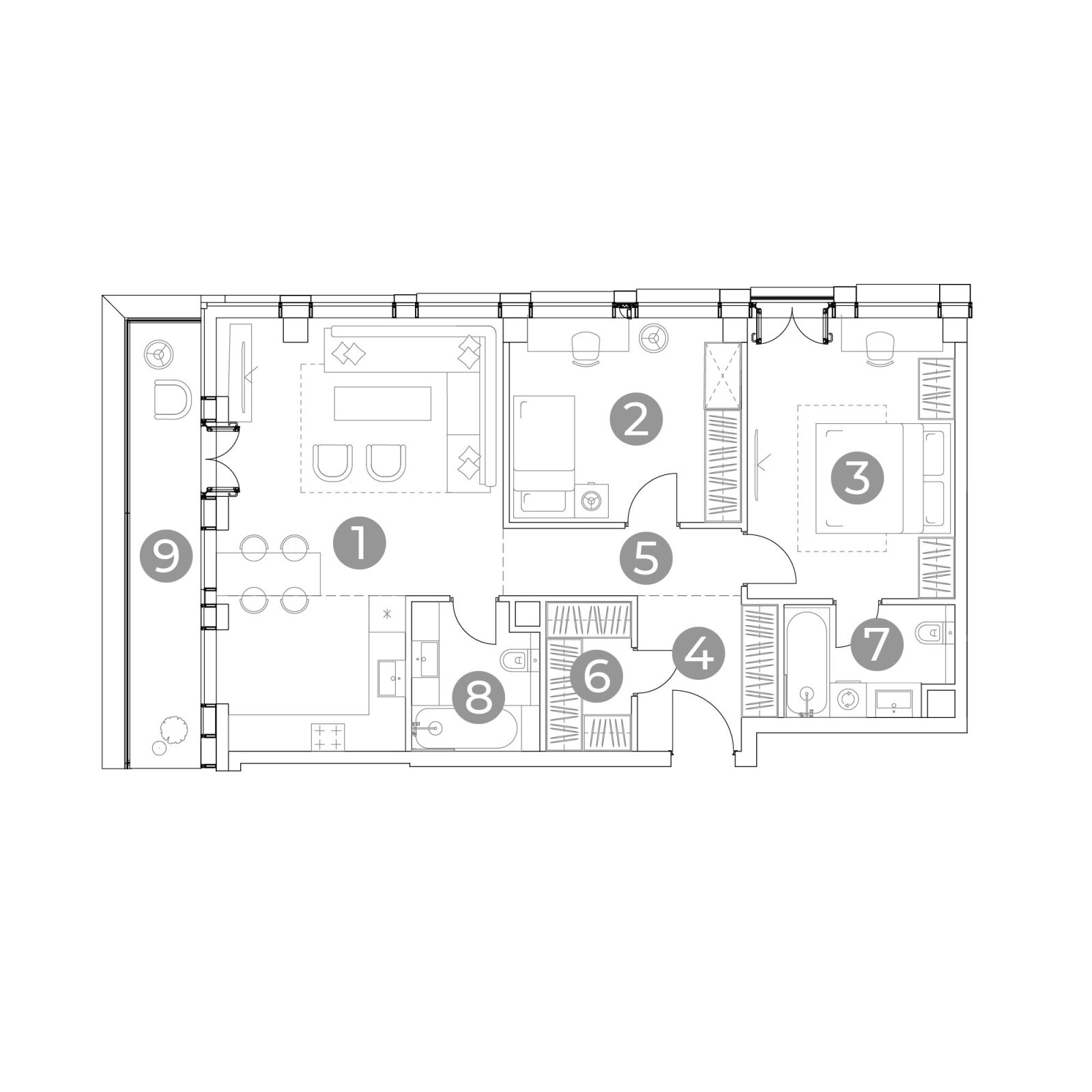 Планировка: 3-комнатная квартира, 88,0 м²