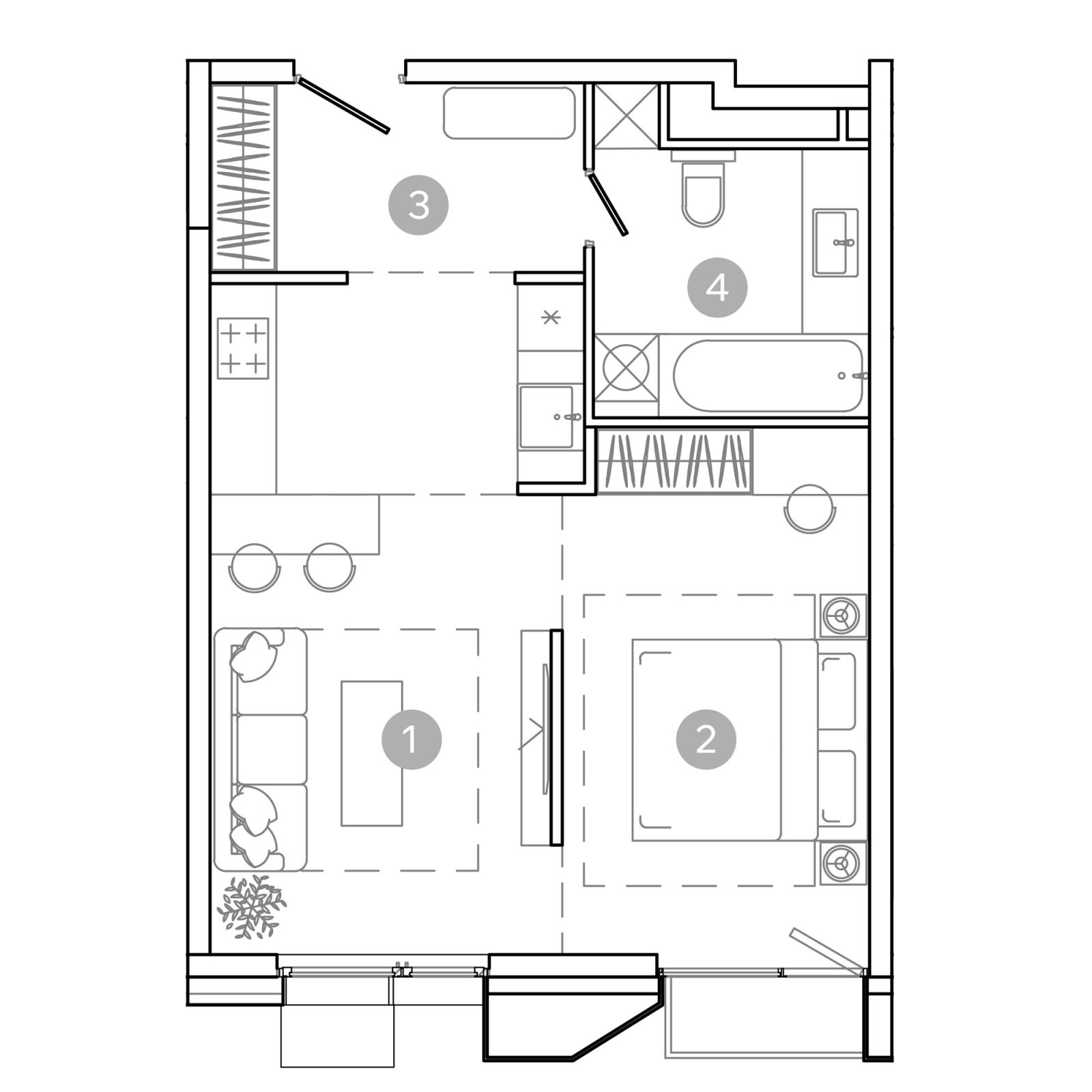 Планировка: 2-комнатная квартира, 43,5 м²