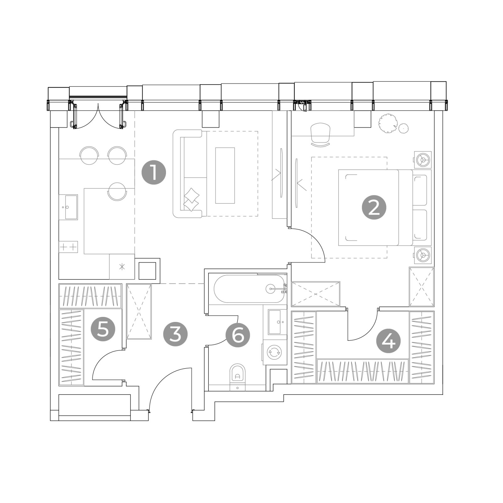 Планировка: 2-комнатная квартира, 56,0 м²