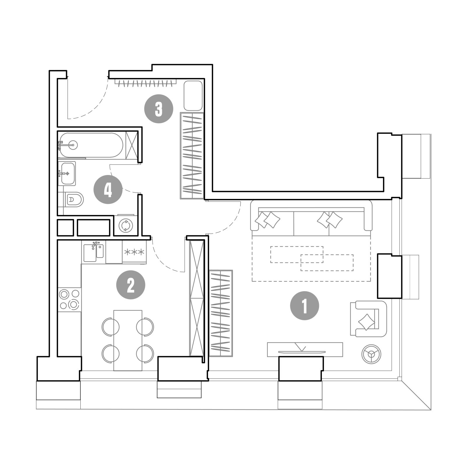 Планировка: 1-комнатная квартира, 43,0 м²