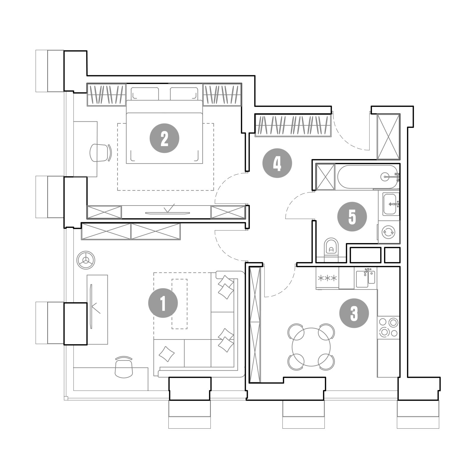 Планировка: 2-комнатная квартира, 61,1 м²