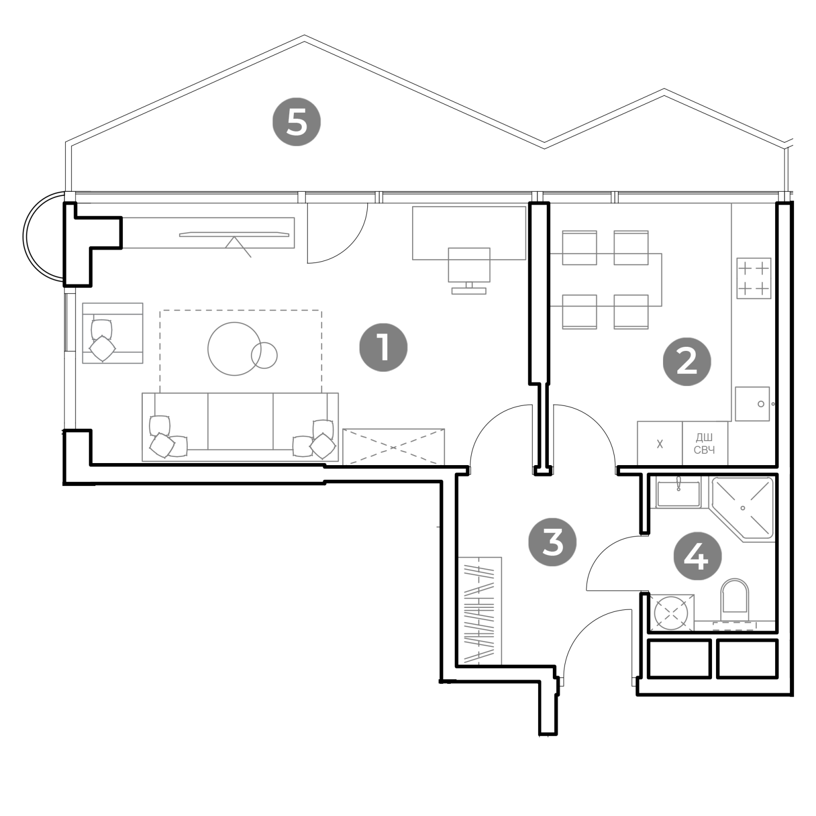 Планировка: 1-комнатная квартира, 52,6 м²