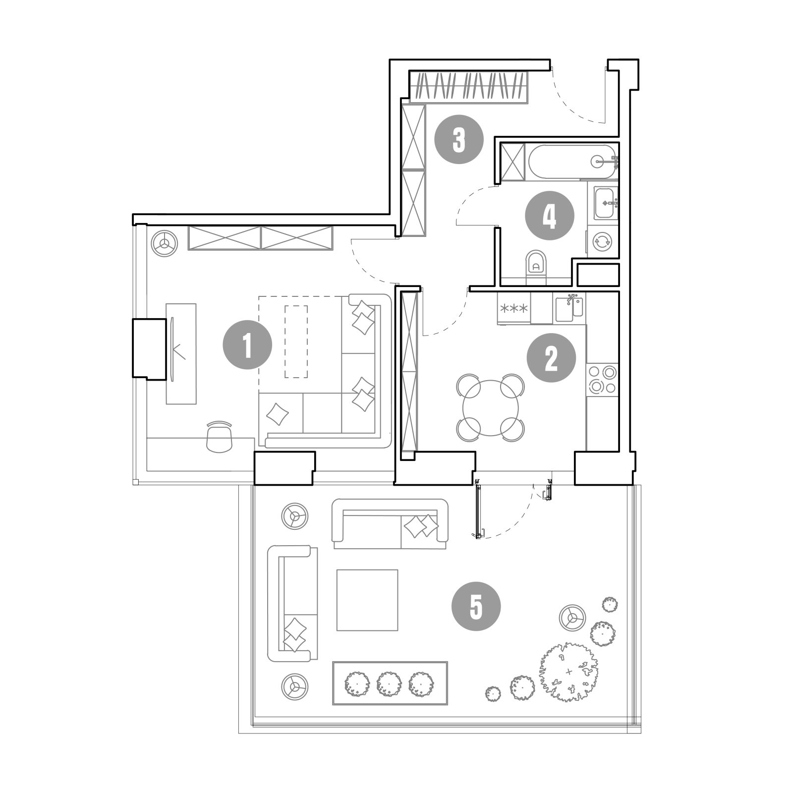 Планировка: 1-комнатная квартира, 74,2 м²