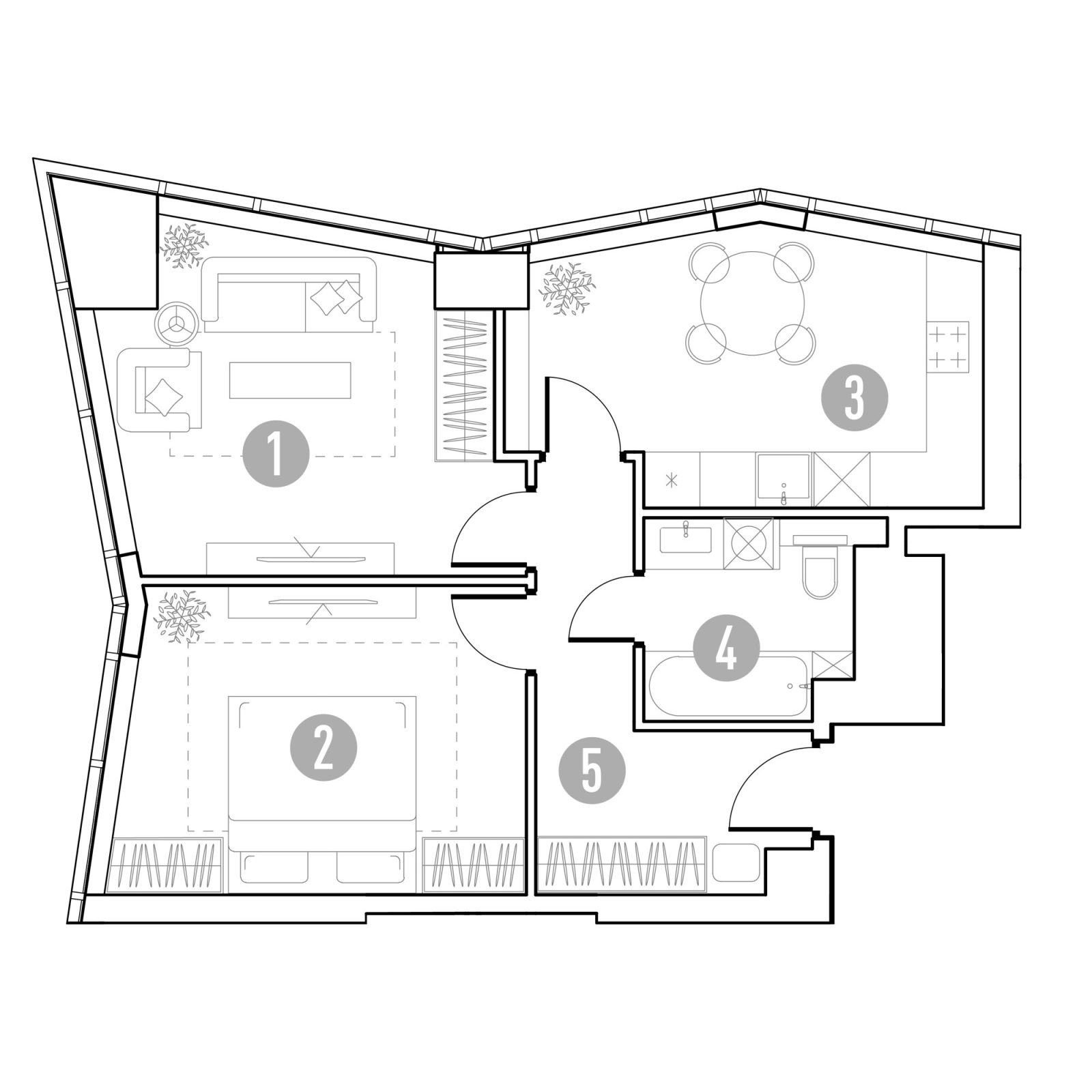 Планировка: 2-комнатная квартира, 54,4 м²