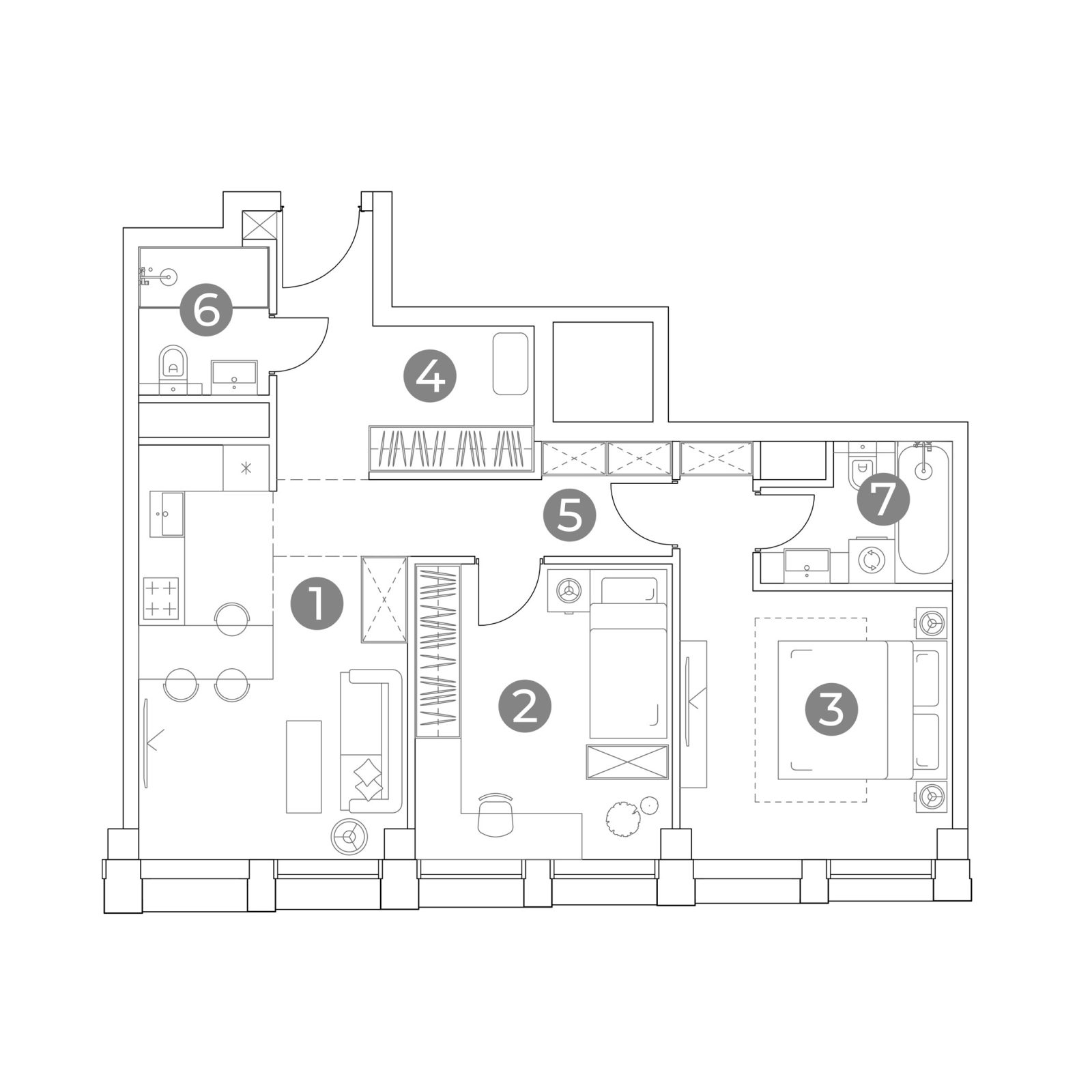 Планировка: 3-комнатная квартира, 65,7 м²