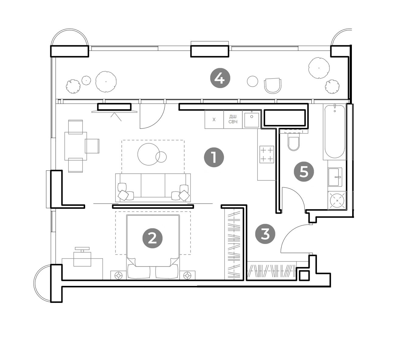 Планировка: 2-комнатная квартира, 60,4 м²