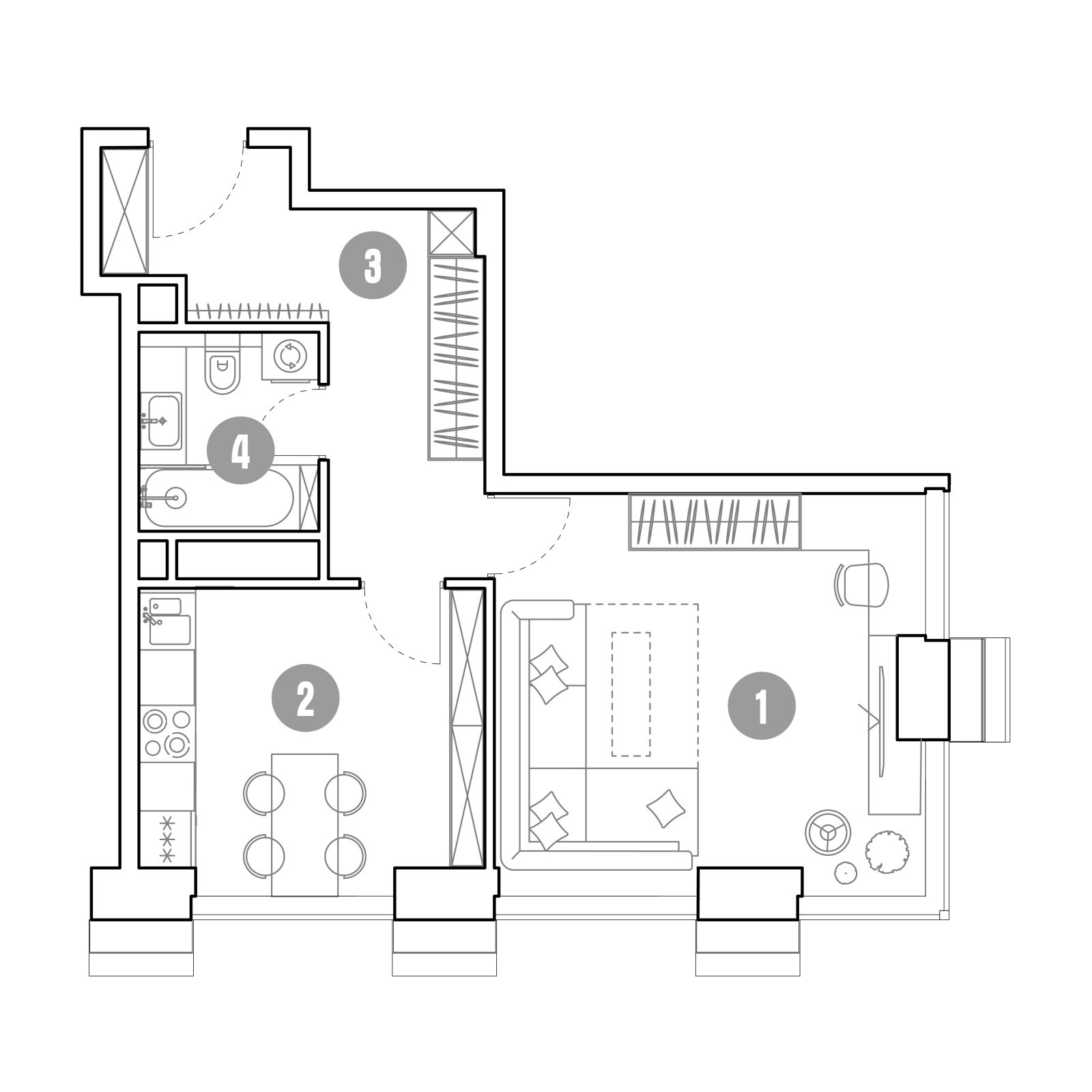 Планировка: 1-комнатная квартира, 44,5 м²