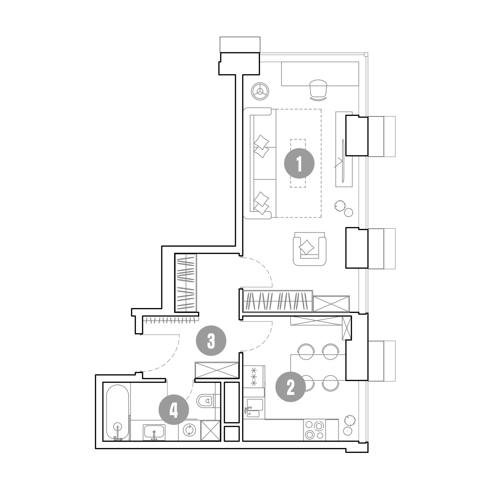 Планировка: 1-комнатная квартира, 43,7 м²