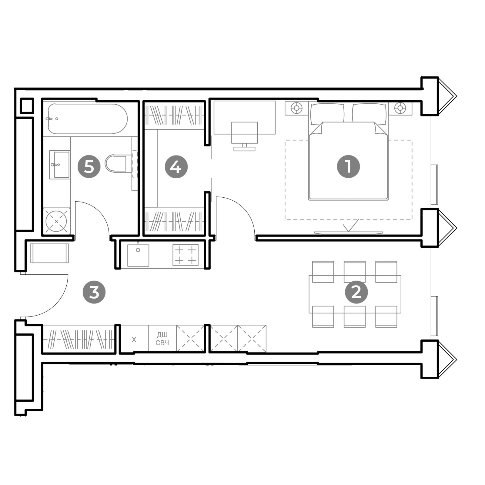 Планировка: 1-комнатная квартира, 43,3 м²