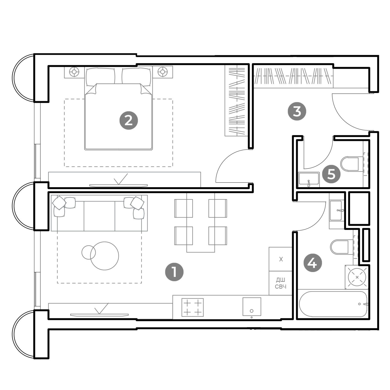 Планировка: 2-комнатная квартира, 49,6 м²