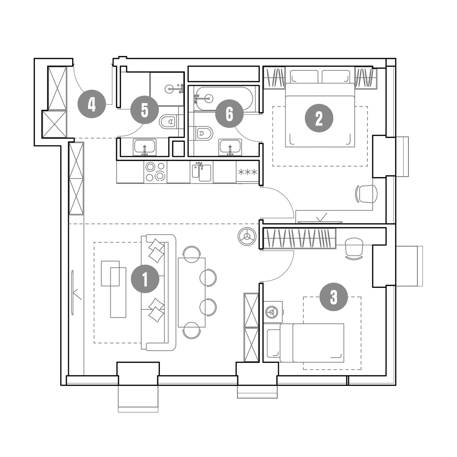 Планировка: 3-комнатная квартира, 63,2 м²